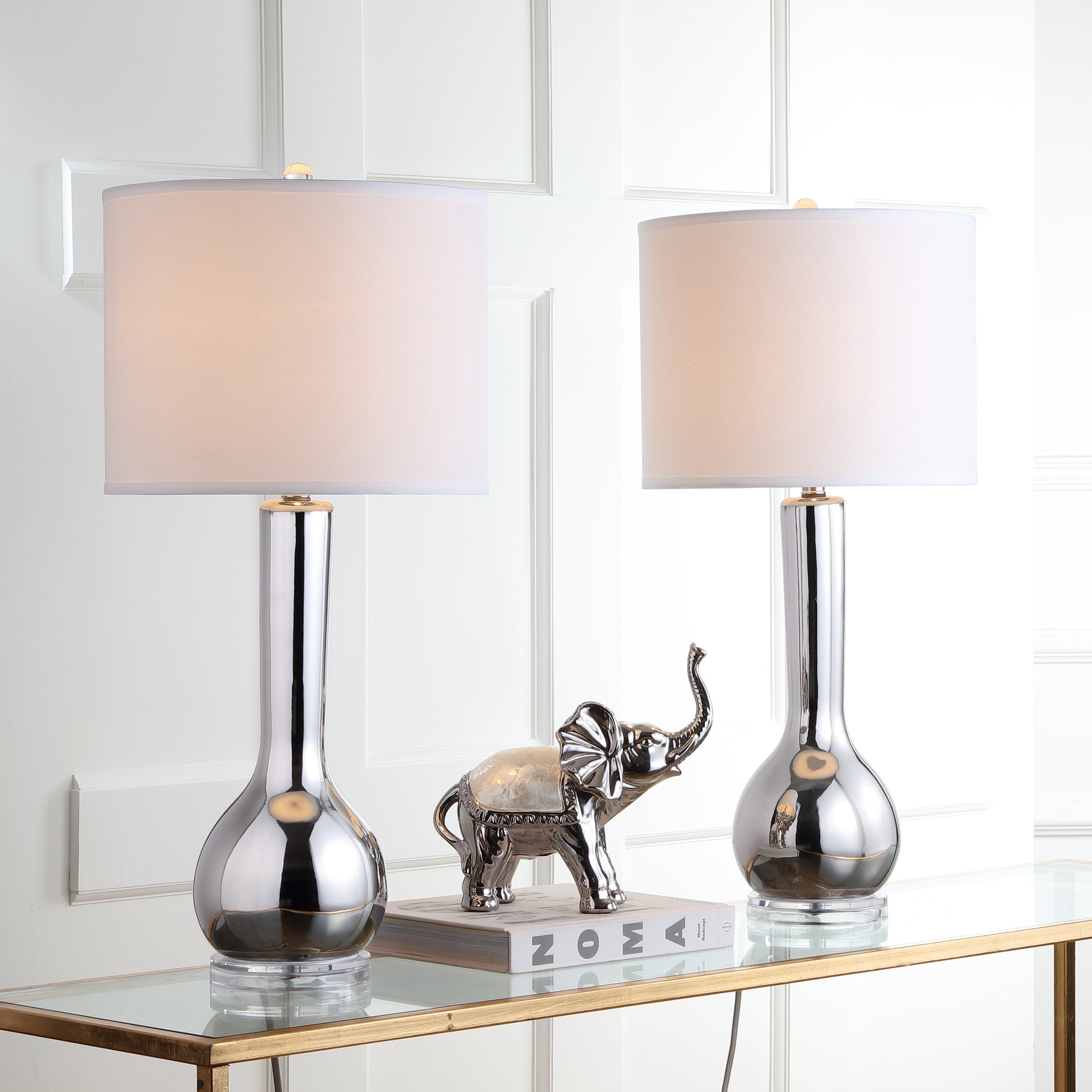 SAFAVIEH Lighting 30.5-inch Silver Mae Long Neck Ceramic Table Lamp (Set of 2) - 14