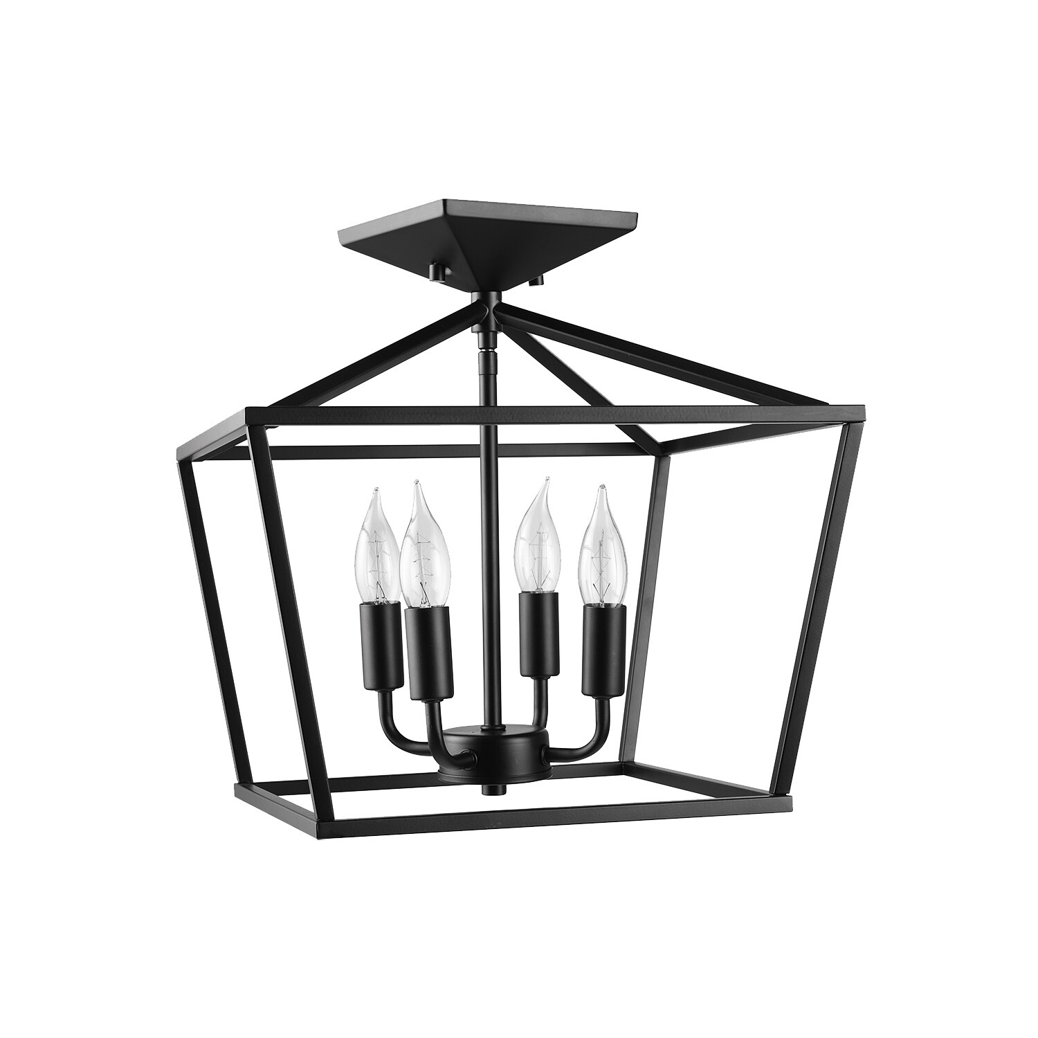 Sheldon 4-Light Matte Black Semi-Flush Mount Ceiling Light with Flame Tip Vintage Edison Incandescent Bulbs Included - Mycitystee