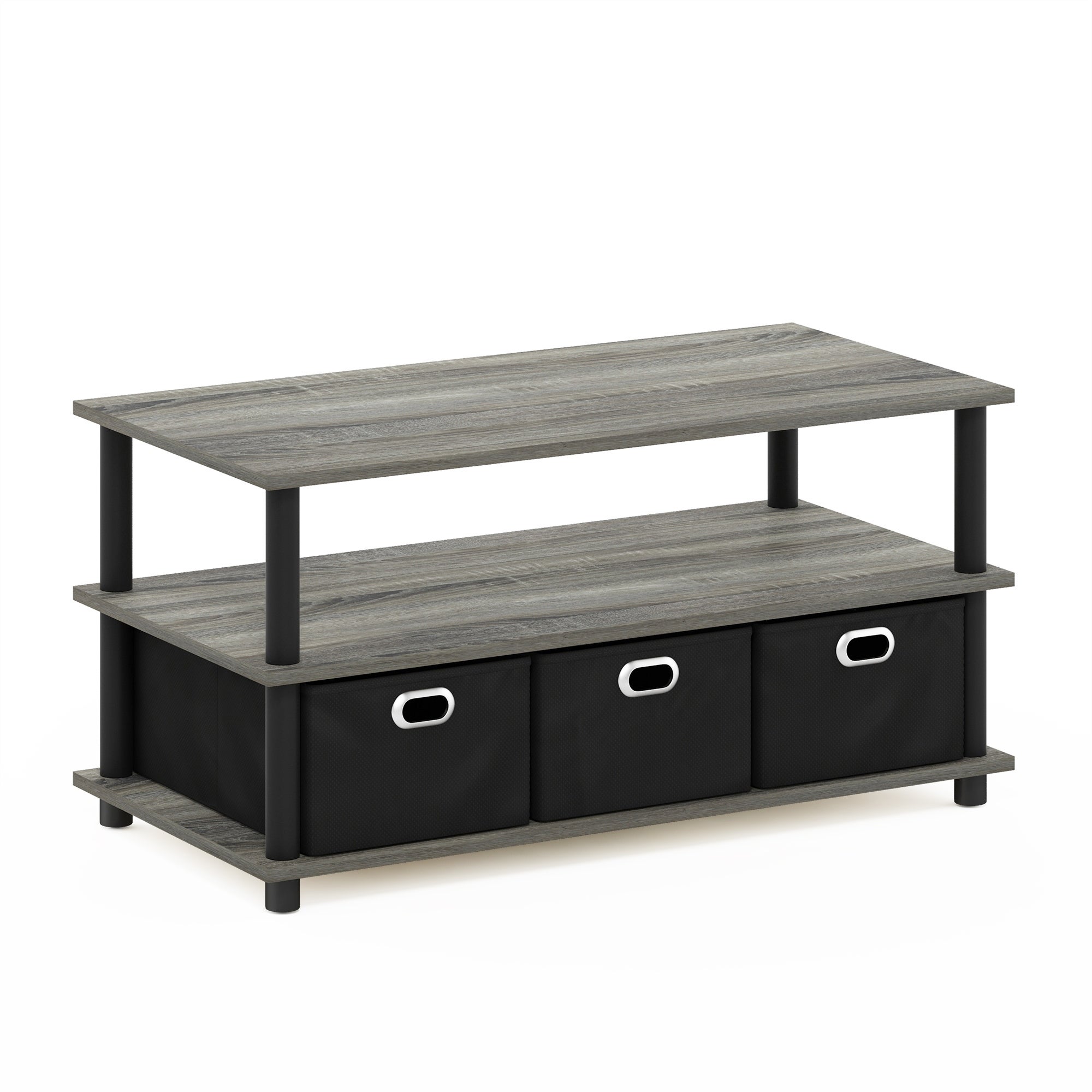 Furinno Frans Turn-N-Tube Coffee Table with Bin Drawers， French Oak Grey/Black/Black - Mycitystee