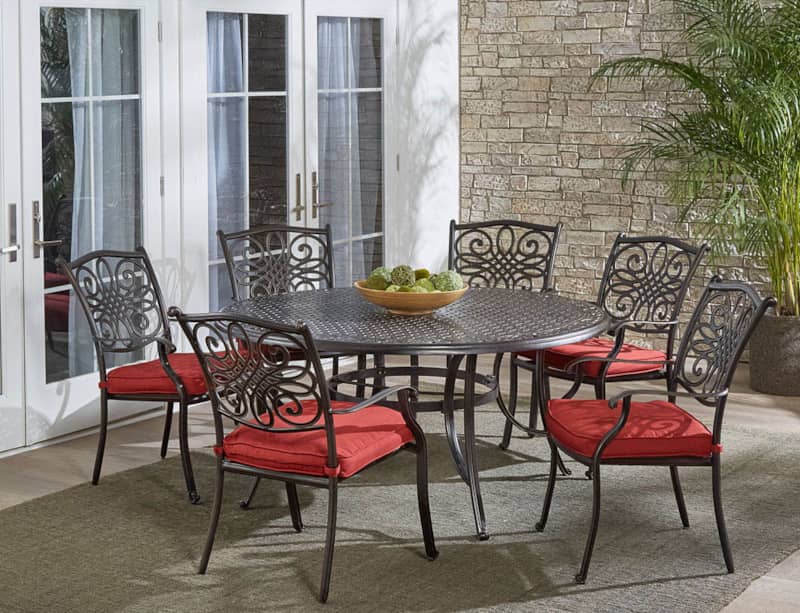 Hanover Traditions Red 7-Piece Outdoor Dining Set w/ Six Dining Chairs and 60