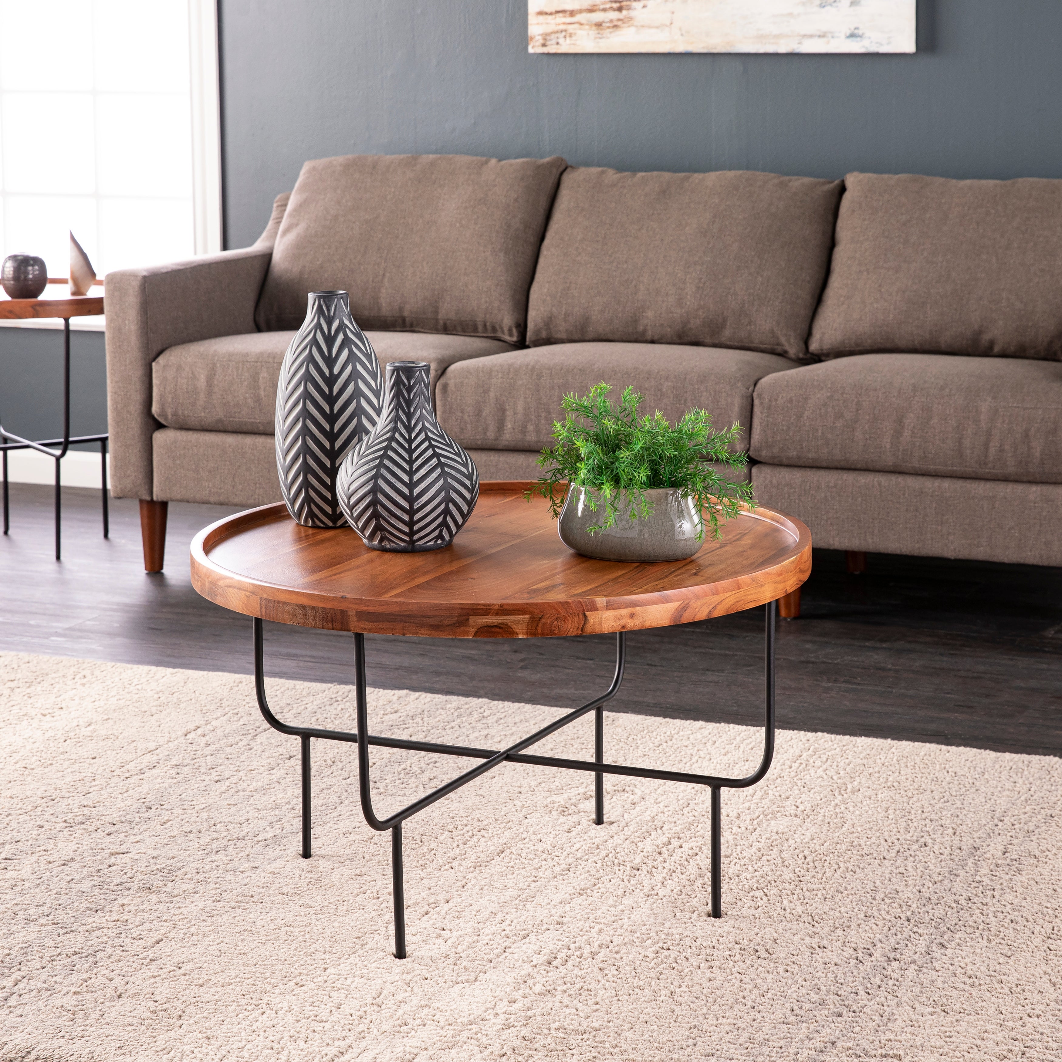 SEI Furniture Marisong Solid Acacia Wood Round Coffee Table - Mycitystee