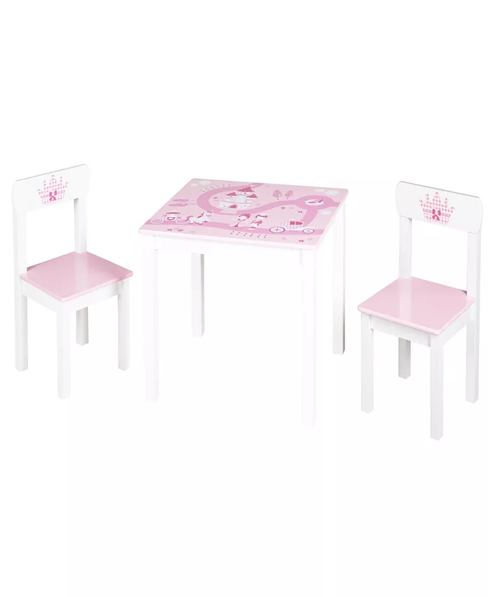 Roba-Kids Table Krone Wood Children's Princess Castle Unicorn Design Seating Group Chair 3 Piece Set - Mycitystee