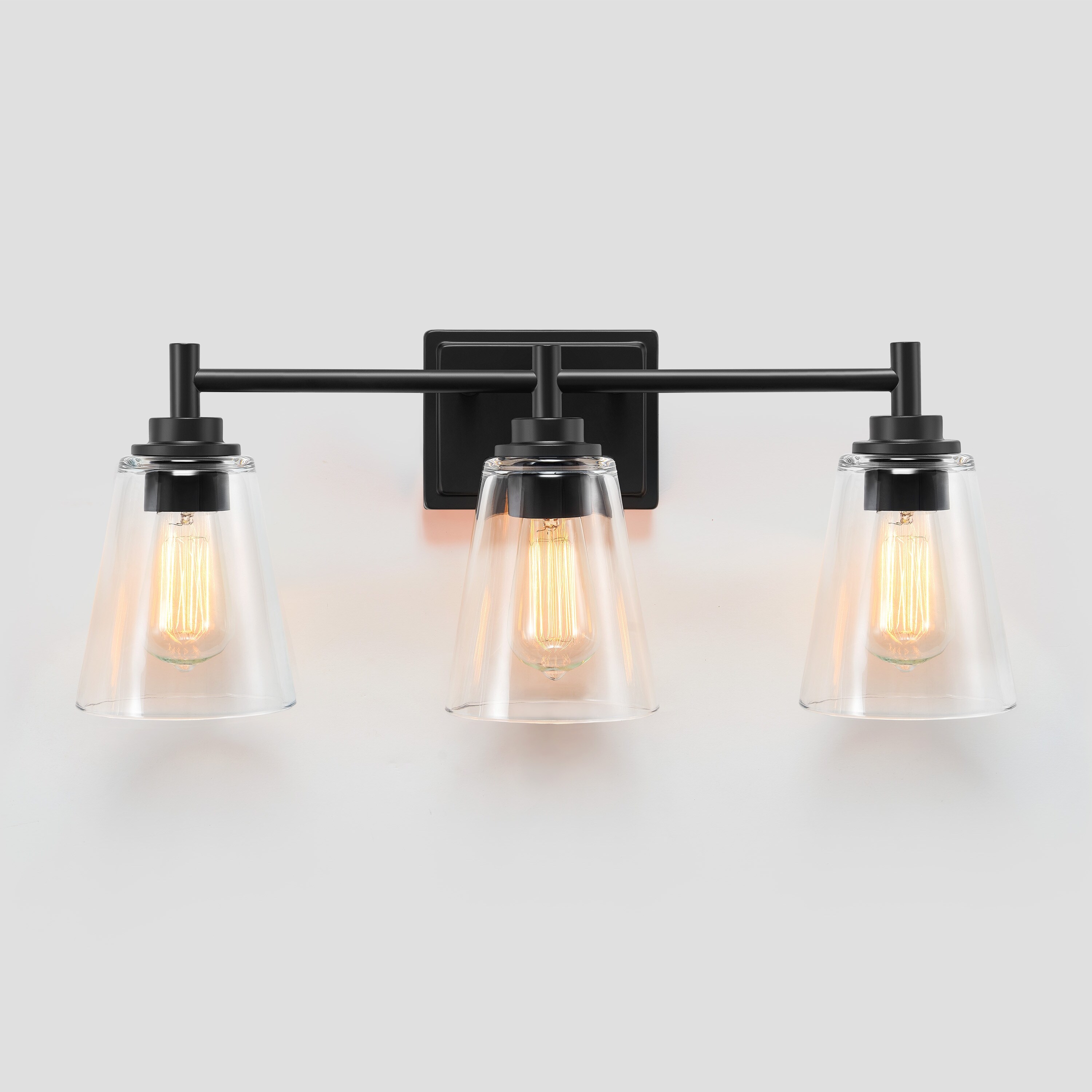 3-Light Dimmable Bathroom Vanity Light Fixture， Black Light Bar， Clear Glass Lamp Shade - Mycitystee