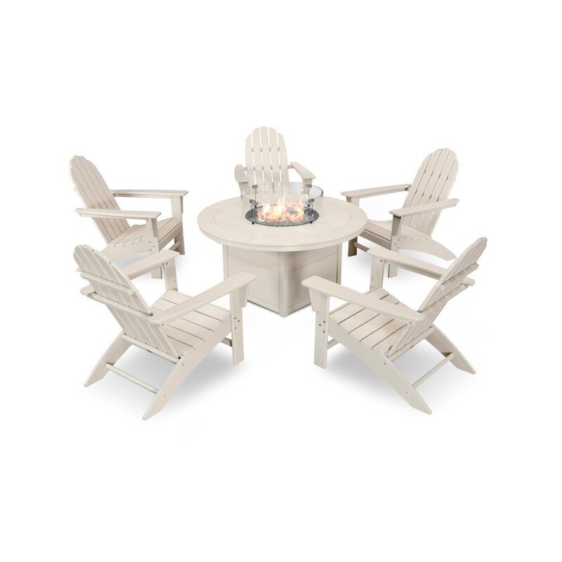 POLYWOOD Vineyard 6-Piece Adirondack Chat Set w/ Fire Pit Table - Mycitystee