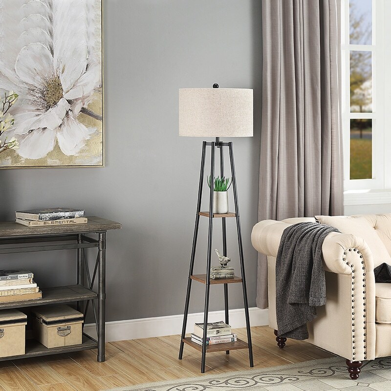 ROSEN GARDEN Floor Lamp， Standing Reading Light with Shelves and Shade - Mycitystee