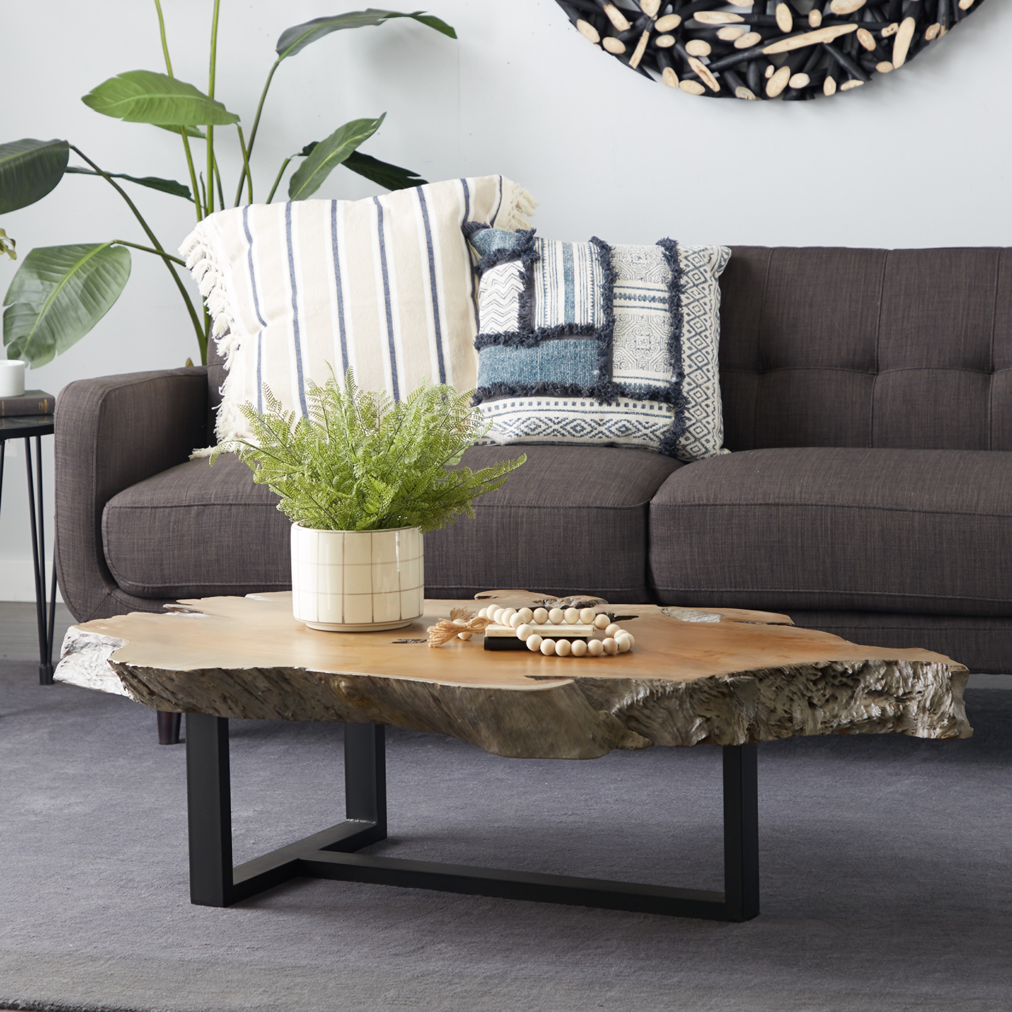 Brown Iron Contemporary Coffee Table 34 x 58 x 4 - Mycitystee