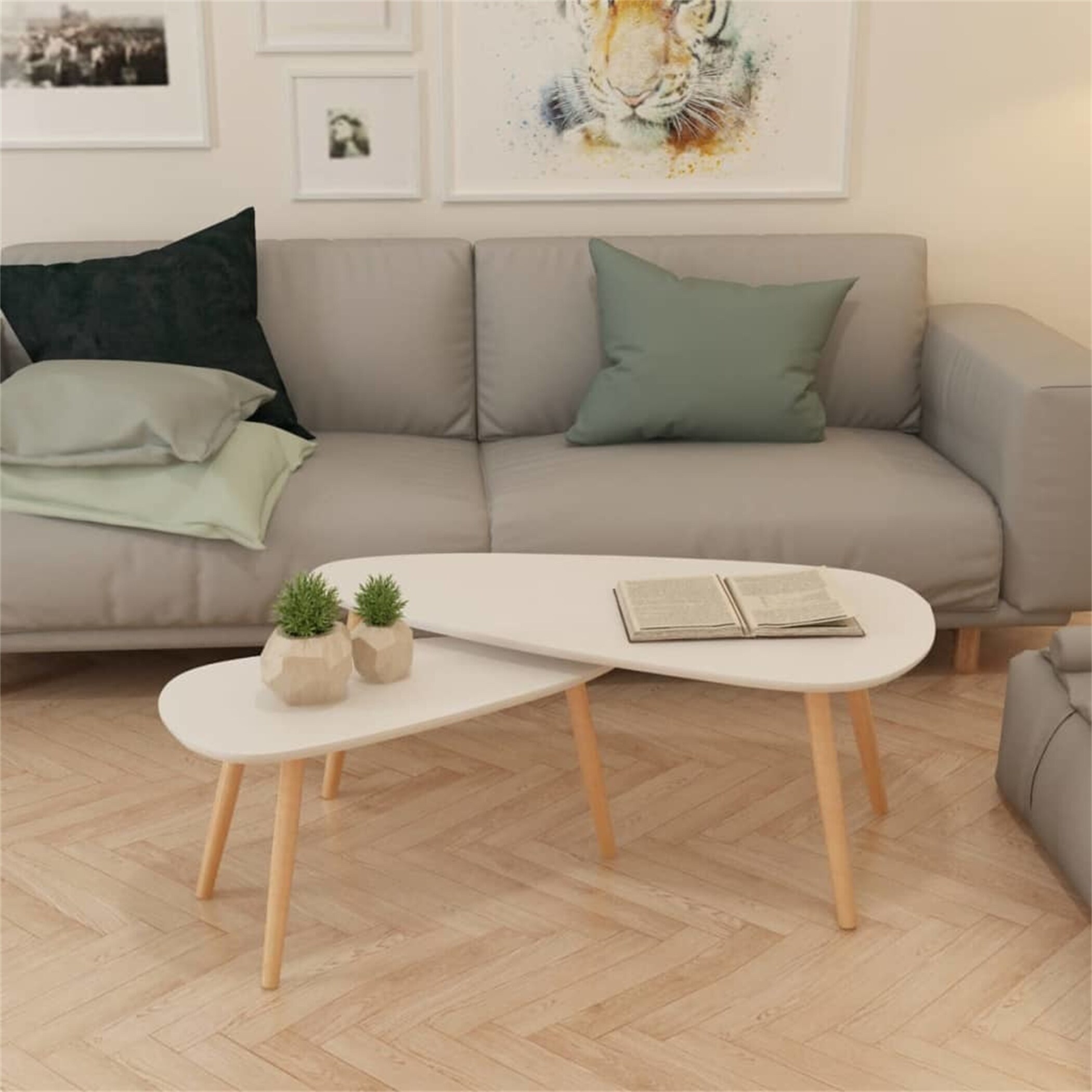 2 Pieces Coffee Table Tea Table Cocktail Table Solid Pinewood White - Mycitystee