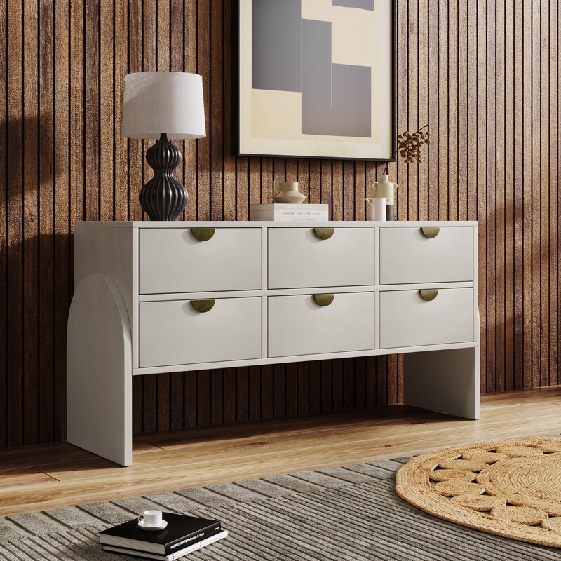 Retro Wood 6-DrawerStorage Dresser， Antique White - - 37782643 - Mycitystee