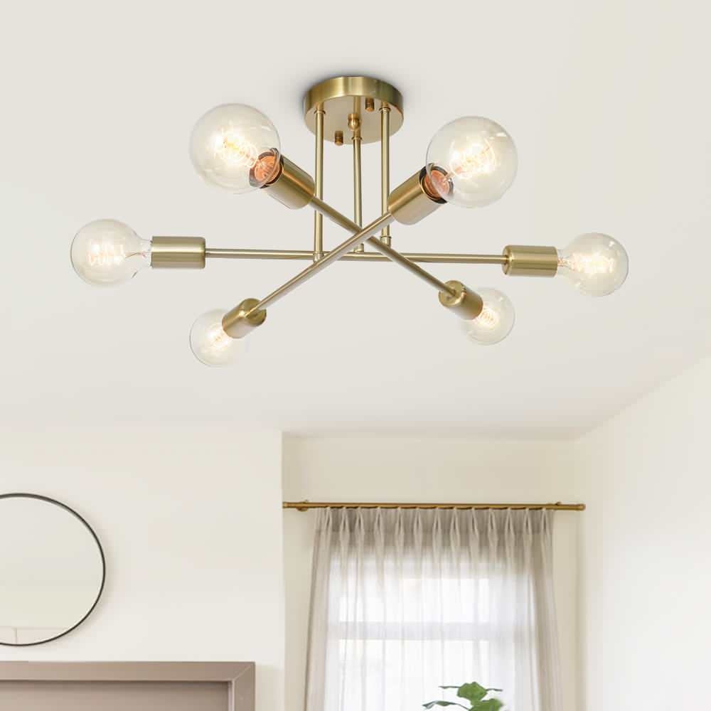 6-light Sputnik Linear Semi Flush Mount Light - Mycitystee