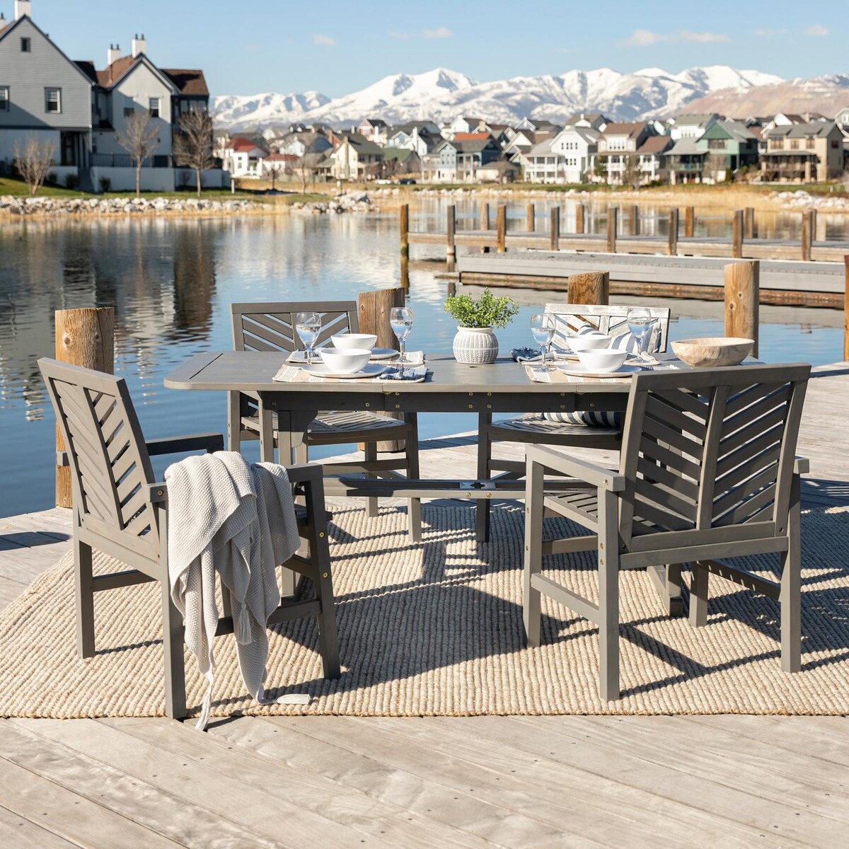 Ultimate Patio Wishlake 5 Piece Acacia Patio Dining Set W/ 55-79 X 35 Inch Extension Rectangular Table - Mycitystee
