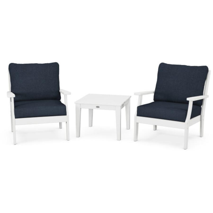 POLYWOOD Braxton 3-Piece Deep Seating Set in White / Marine Indigo - Mycitystee