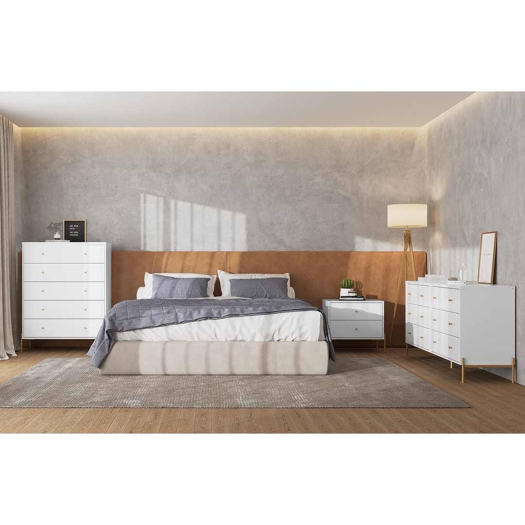 Manhattan Comfort Jasper Full Extension Tall Dresser， Double Wide Dresser and Nightstand Set of 3 - - 36787661 - Mycitystee