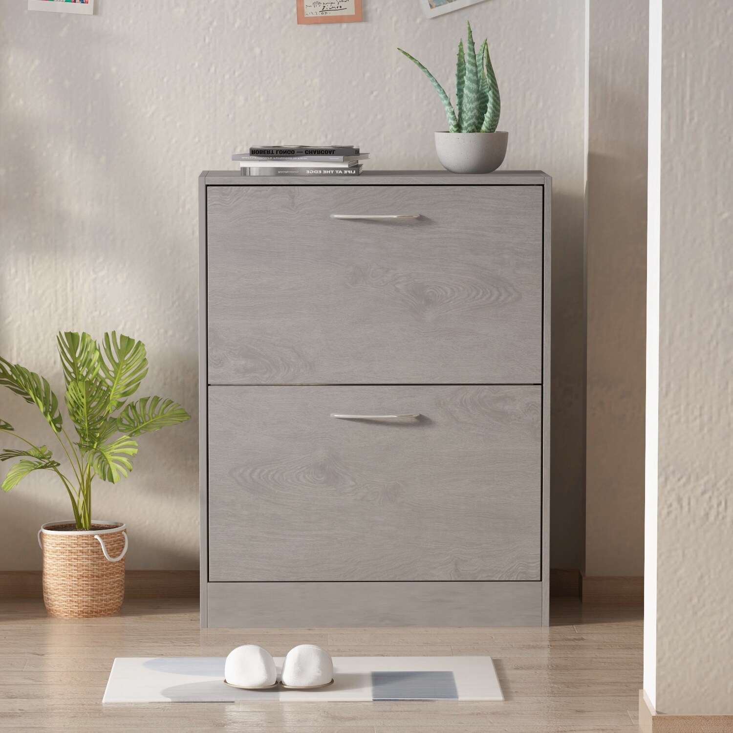 FAMAPY Grey Entryway Shoe Spcase Saving Cabinet with 2 Drawers - - 35475331 - Mycitystee