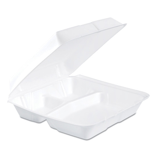 Dart Foam Hinged Lid Containers， 3-Compartment， 9.25 x 9.5 x 3， White， 200/Carton (95HT3R) - Mycitystee