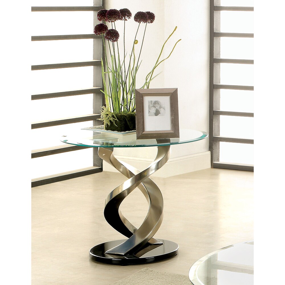 Furniture of America Helena Modern Satin Plated 26-inch Glass Side Table - Mycitystee