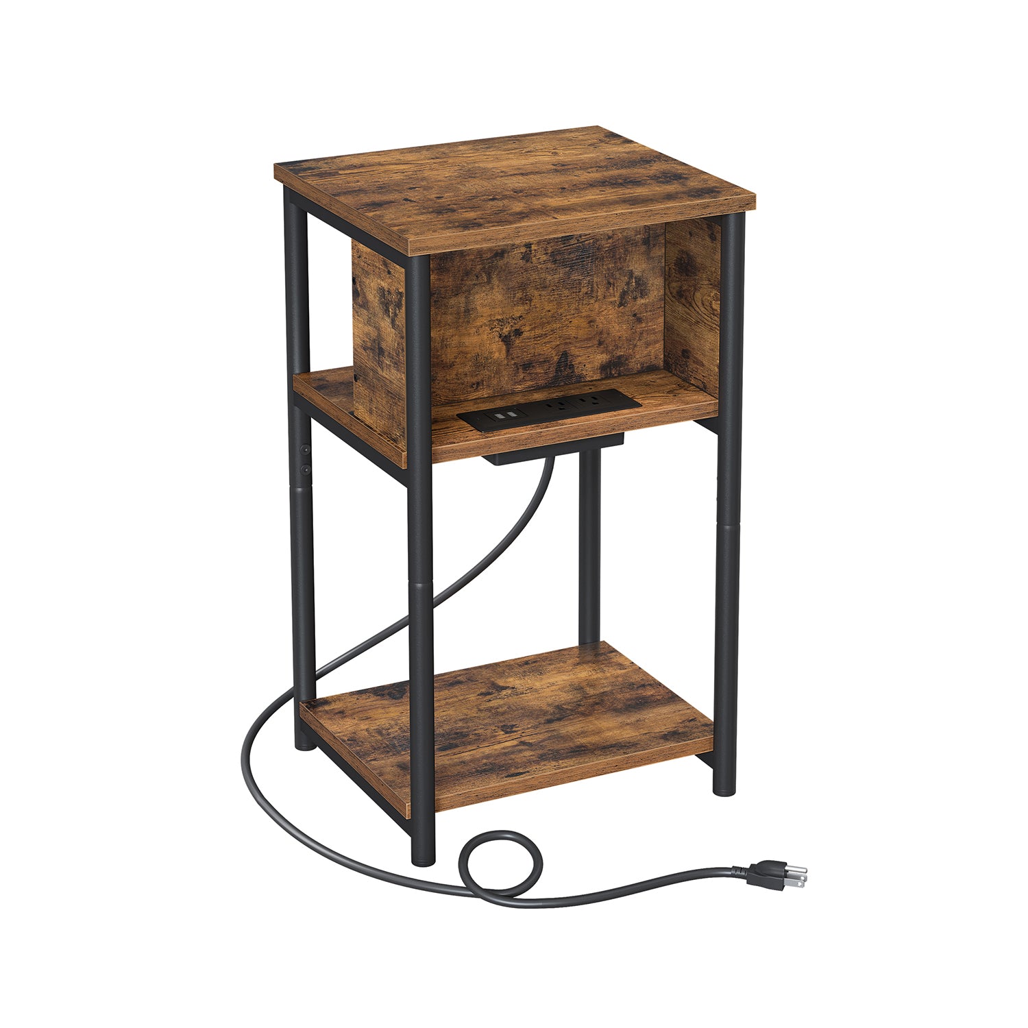 VASAGLE Side Table with Charging StationRustic Brown + Black - Mycitystee
