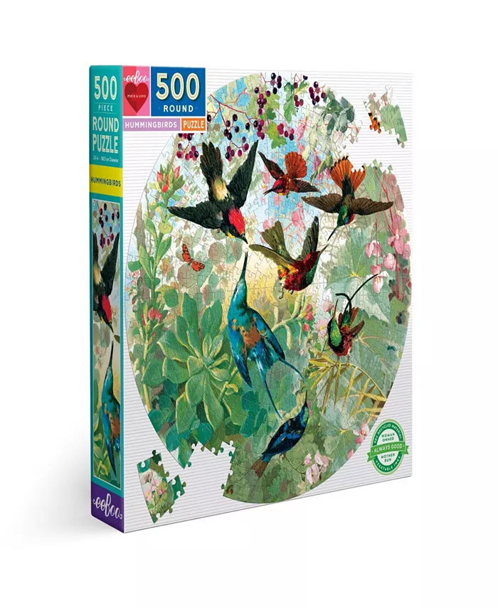 Eeboo Piece Love Hummingbirds Round Circle Jigsaw Puzzle Set， 500 Piece - Mycitystee