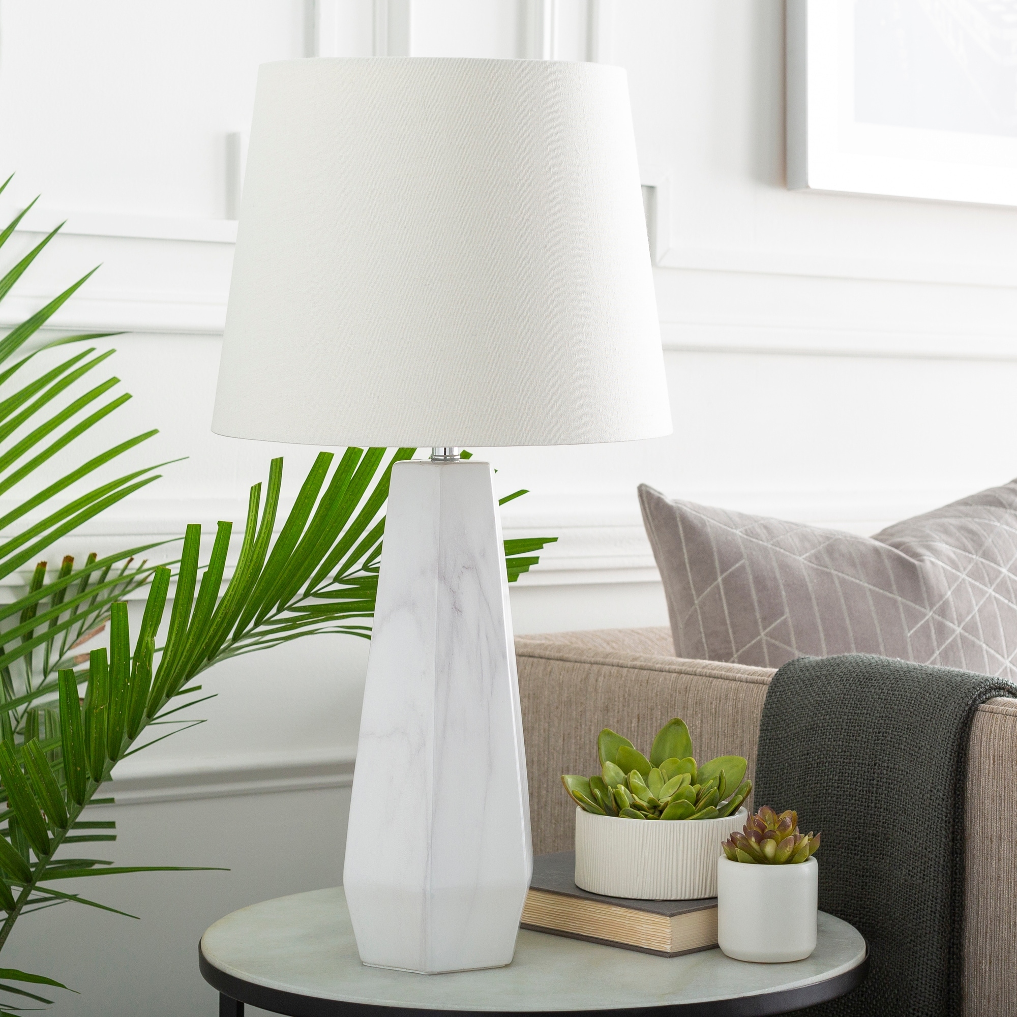 Caehiah Table Lamp with Grey Base and White Shade - Mycitystee