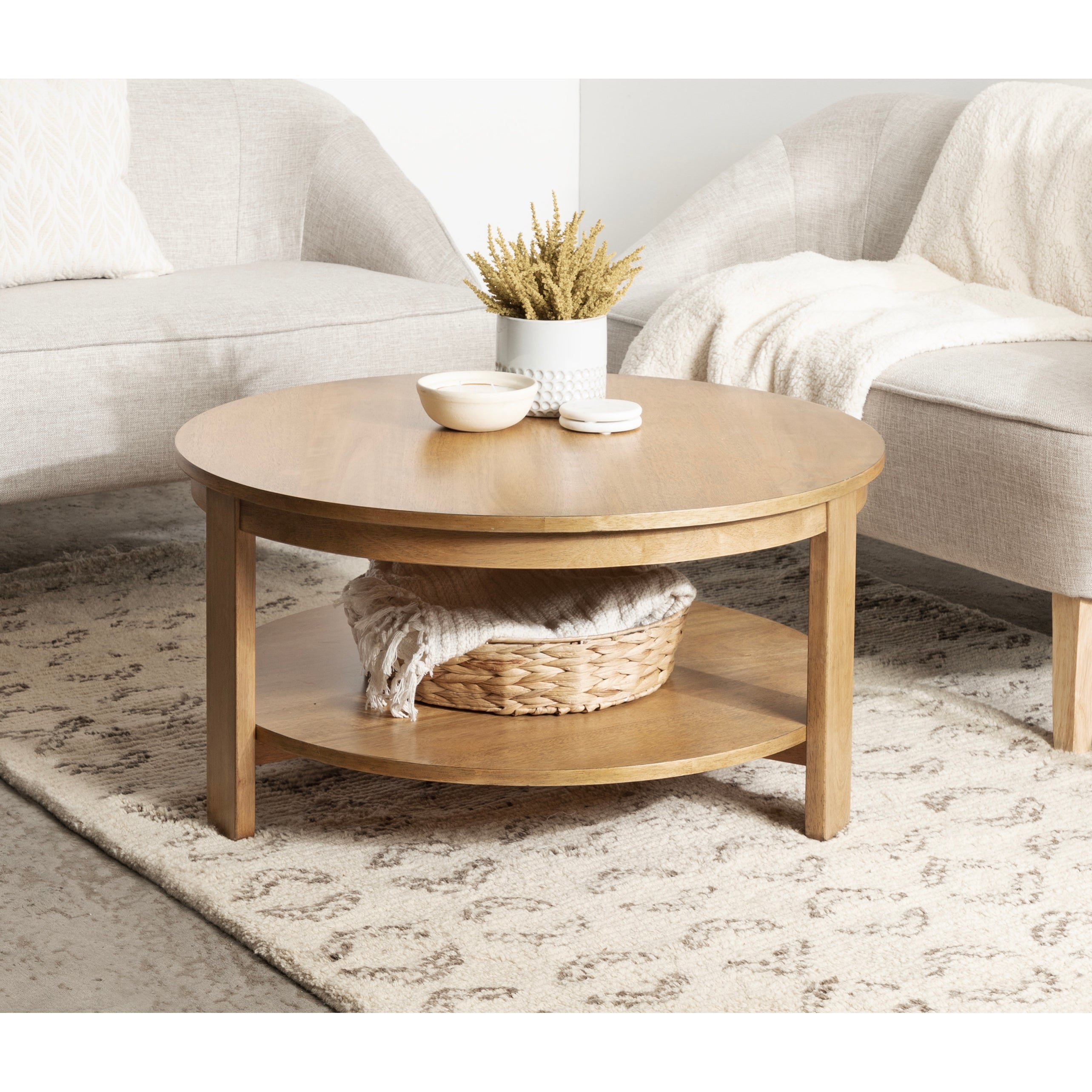 Kate and Laurel Foxford Round Wood Coffee Table - 34x34x17 - Mycitystee