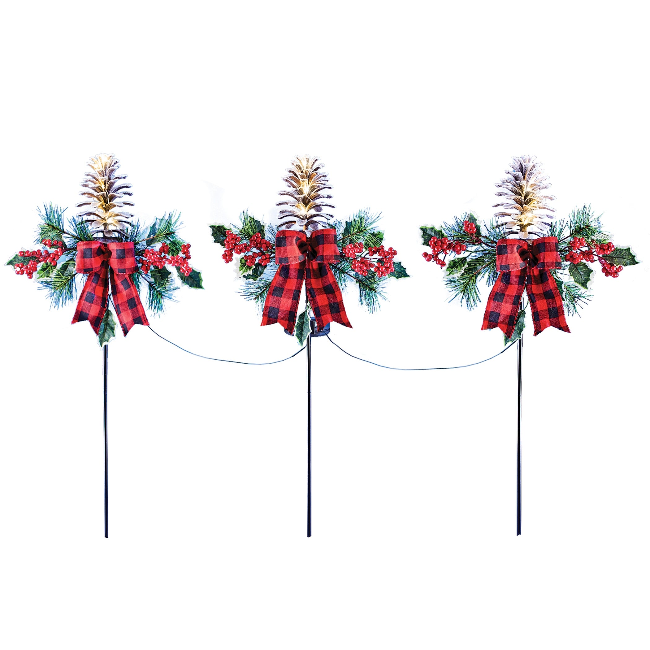 Solar Powered Pinecone Garden Stakes - Set of 3 - 16.000 x 7.400 x 5.250 - Mycitystee