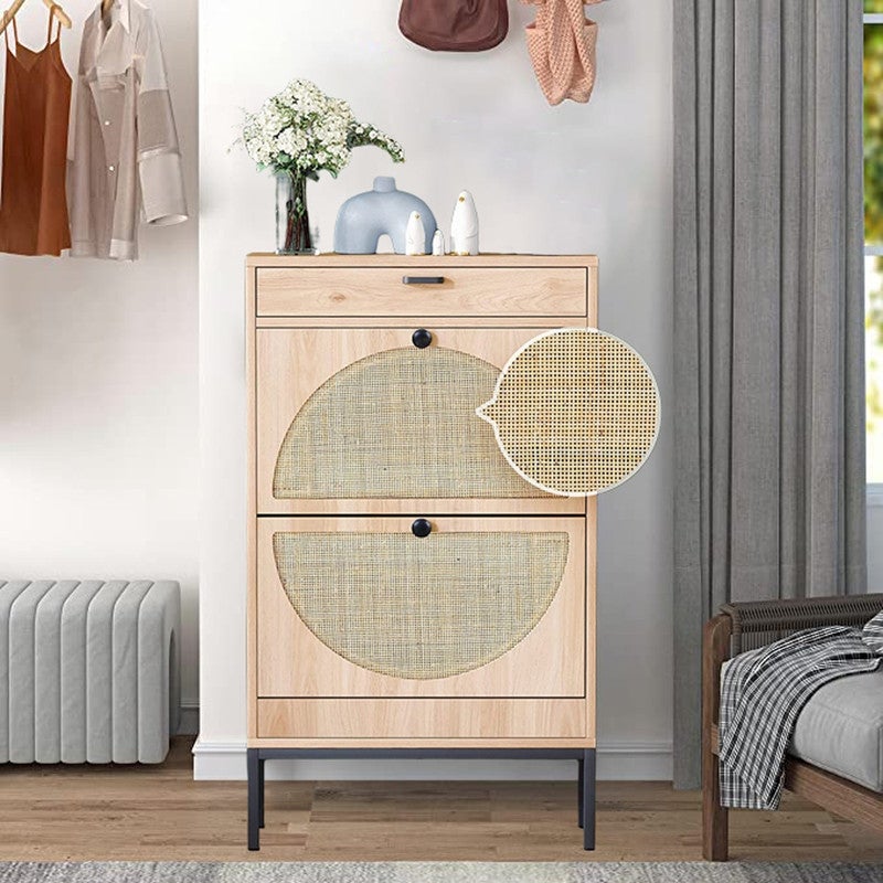 Slim Shoe Storage Cabinet Rack With 2 Flip Drawers and 1 Storage Drawer， - - 37593871 - Mycitystee