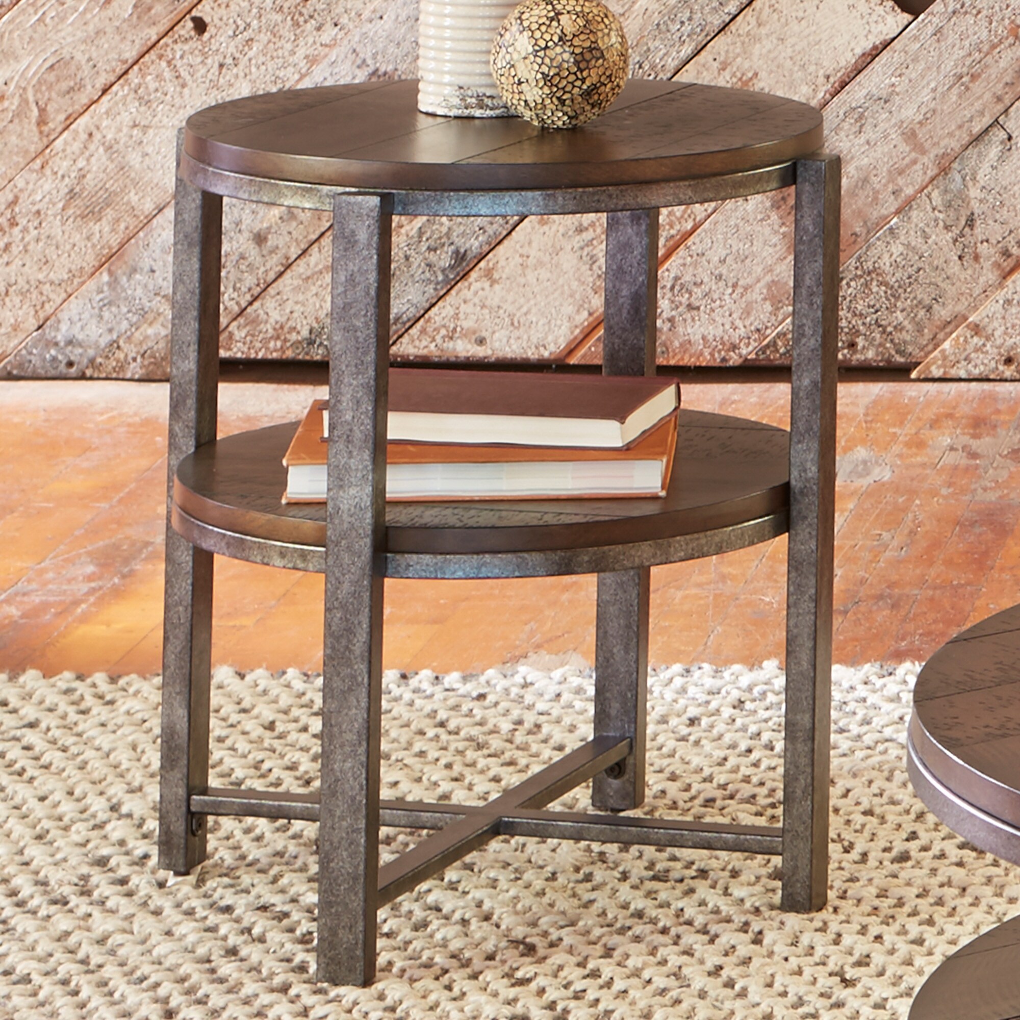 Breckinridge Mahogany Spice with Pewter Metal Round End Table - Mycitystee