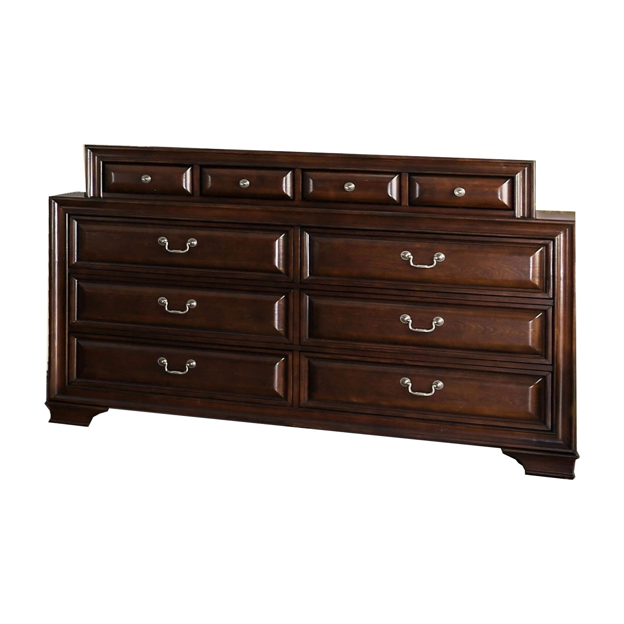 Transitional Wooden Dresser with 10 Drawers and bracket Legs， Brown - - 29800486 - Mycitystee