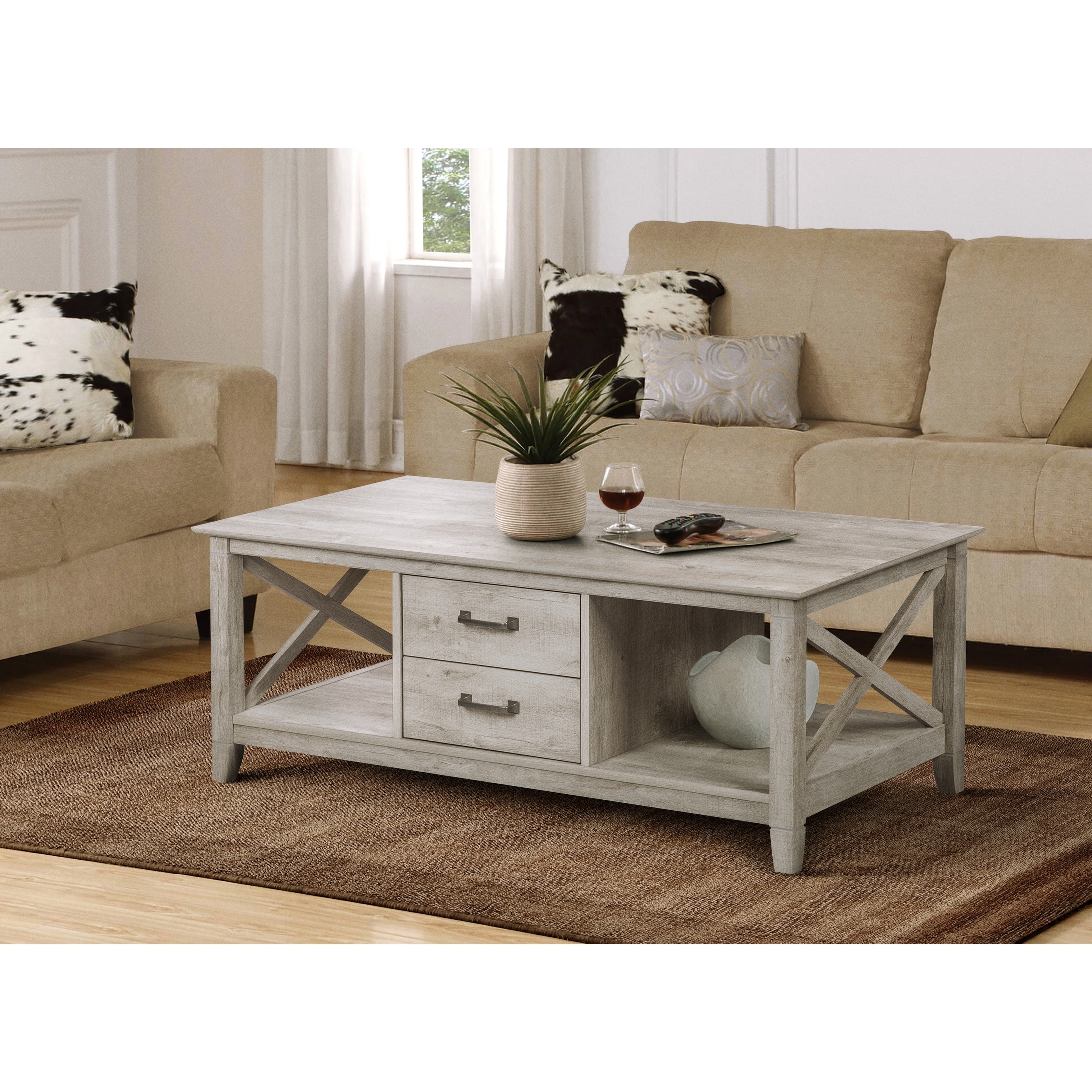 Saint Birch Honduras Washed Gray Coffee Table with 2-drawer - Mycitystee
