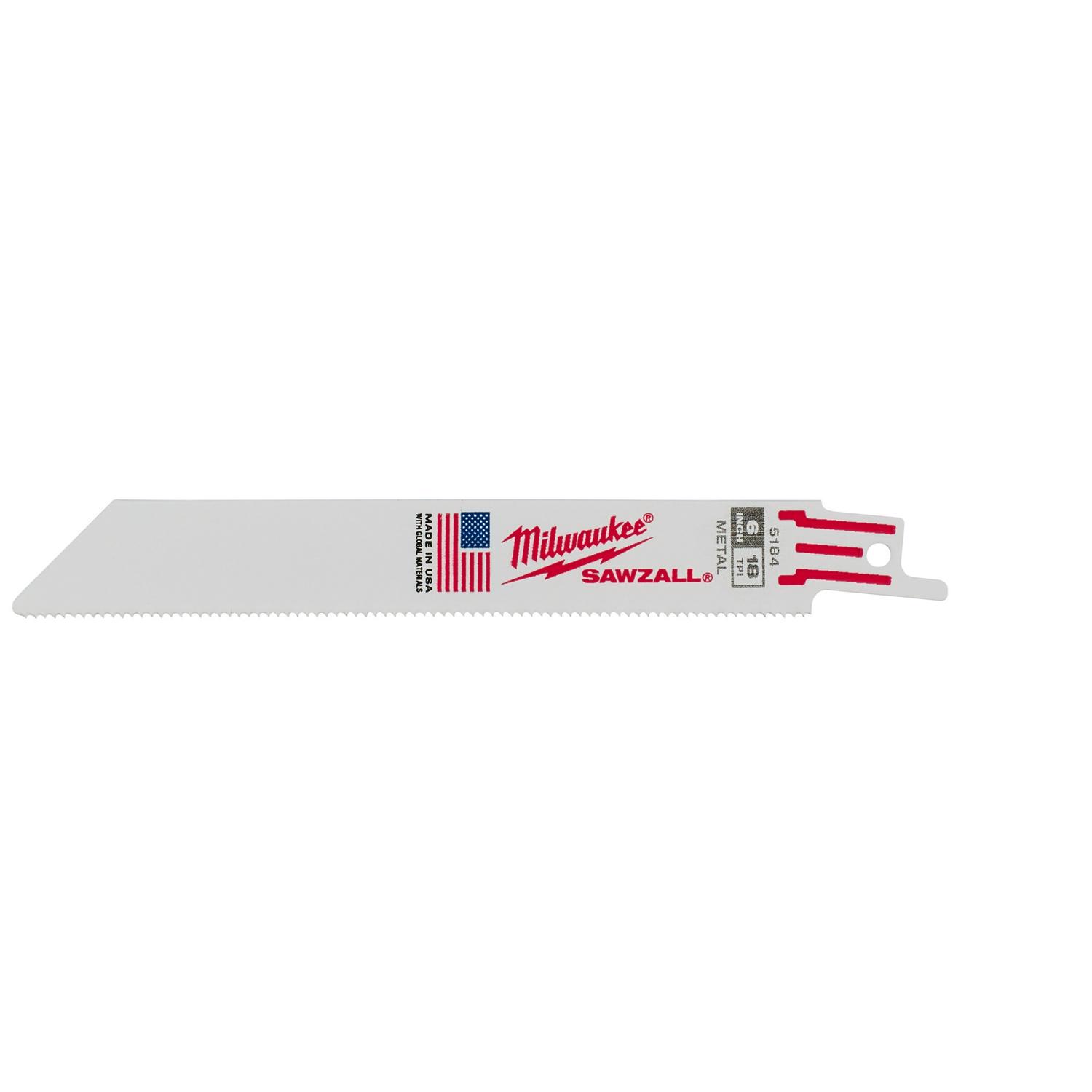 Milwaukee SAWZALL 6 in. Bi-Metal Reciprocating Saw Blade 18 TPI 1 pk - Mycitystee