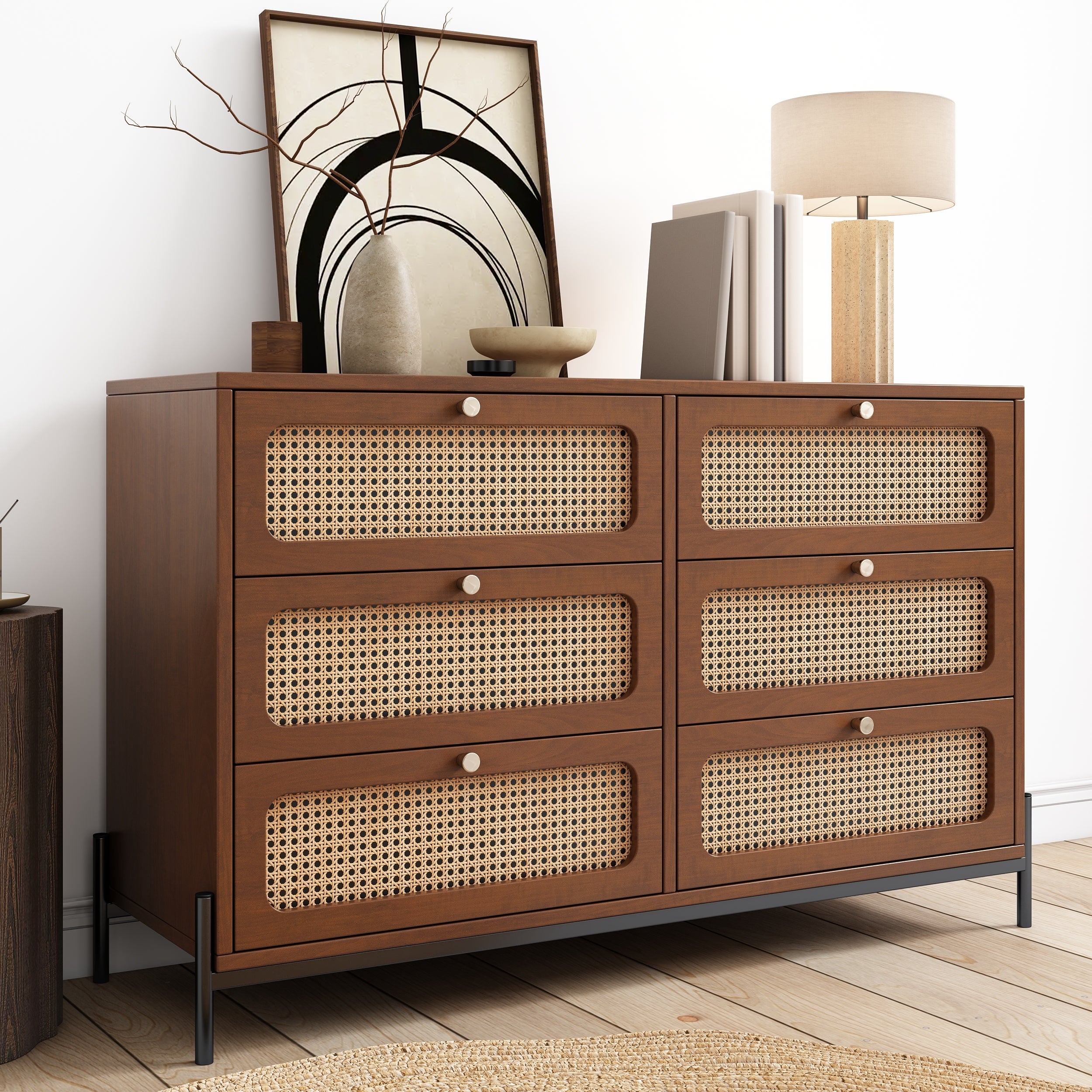 Rattan Wood 3/6-Drawer Dresser for Bedroom/ Living Room Storage - - 37992492 - Mycitystee