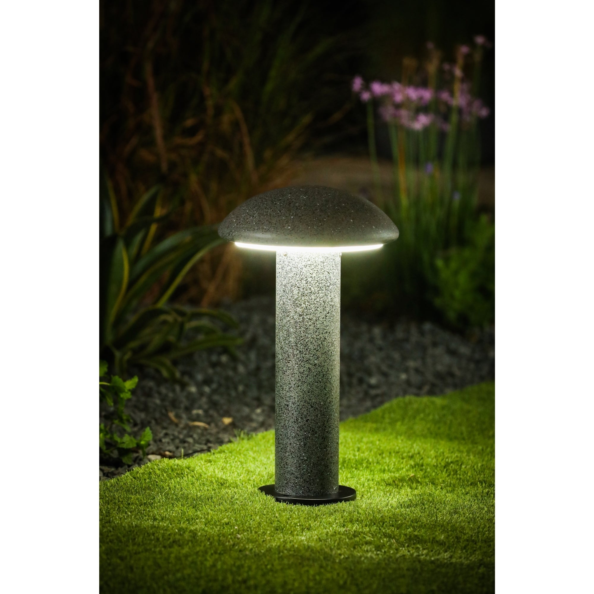Speckled Grey Cement Mushroom-Top LED Solar Bollard Light - Mycitystee