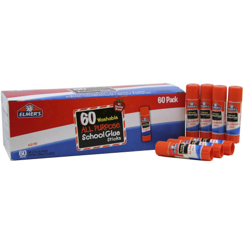 Elmer's Washable School Glue Sticks， 0.24 oz， Applies and Dries Clear， 60/Box (E501) - Mycitystee