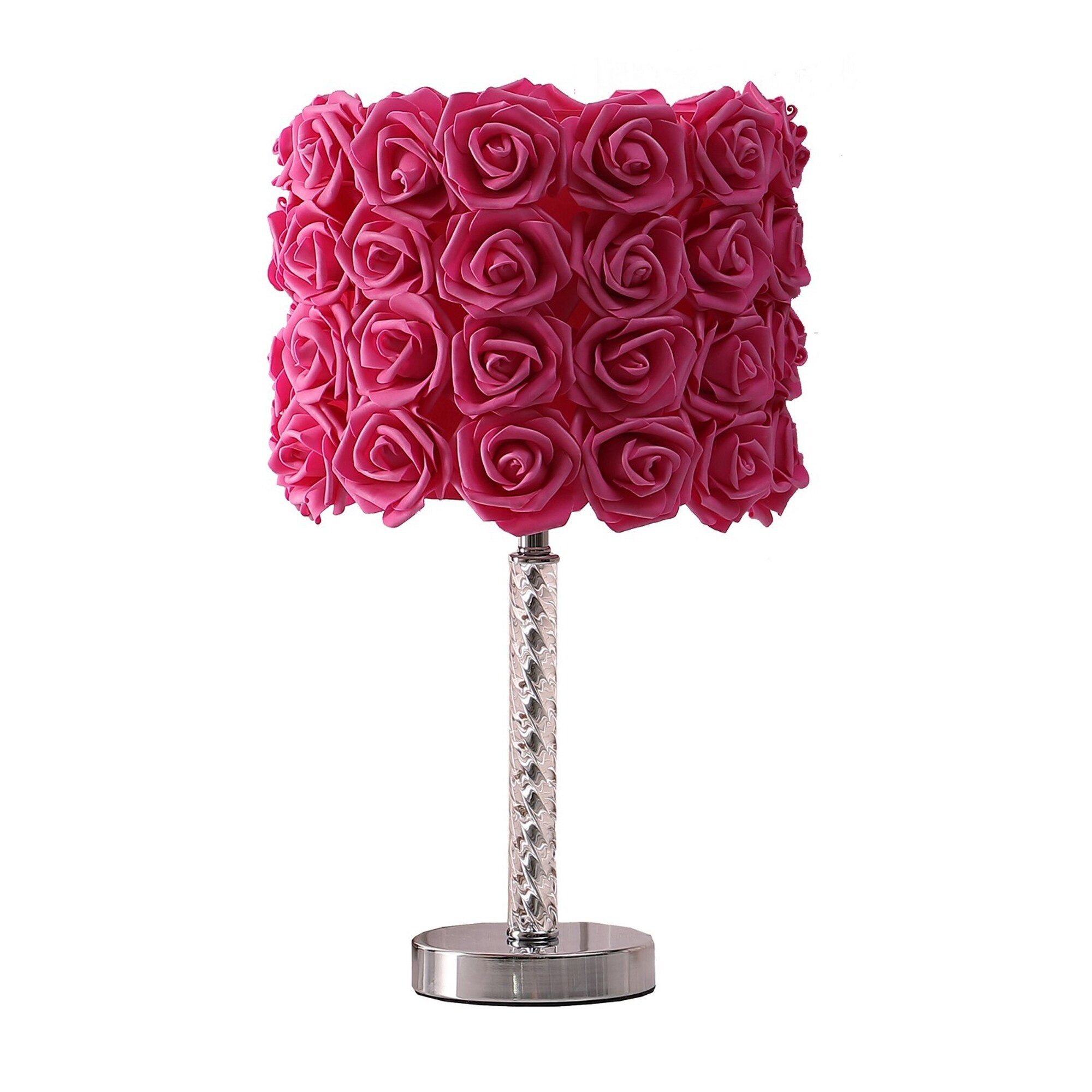 Bloom Roses Drum Shade Table Lamp with Twisted Acrylic Base， Red - Mycitystee