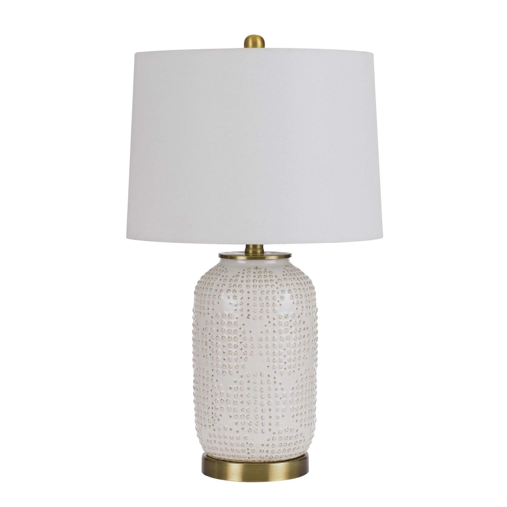 Table Lamp with Dotted Ceramic Body and Round Base， White - Mycitystee