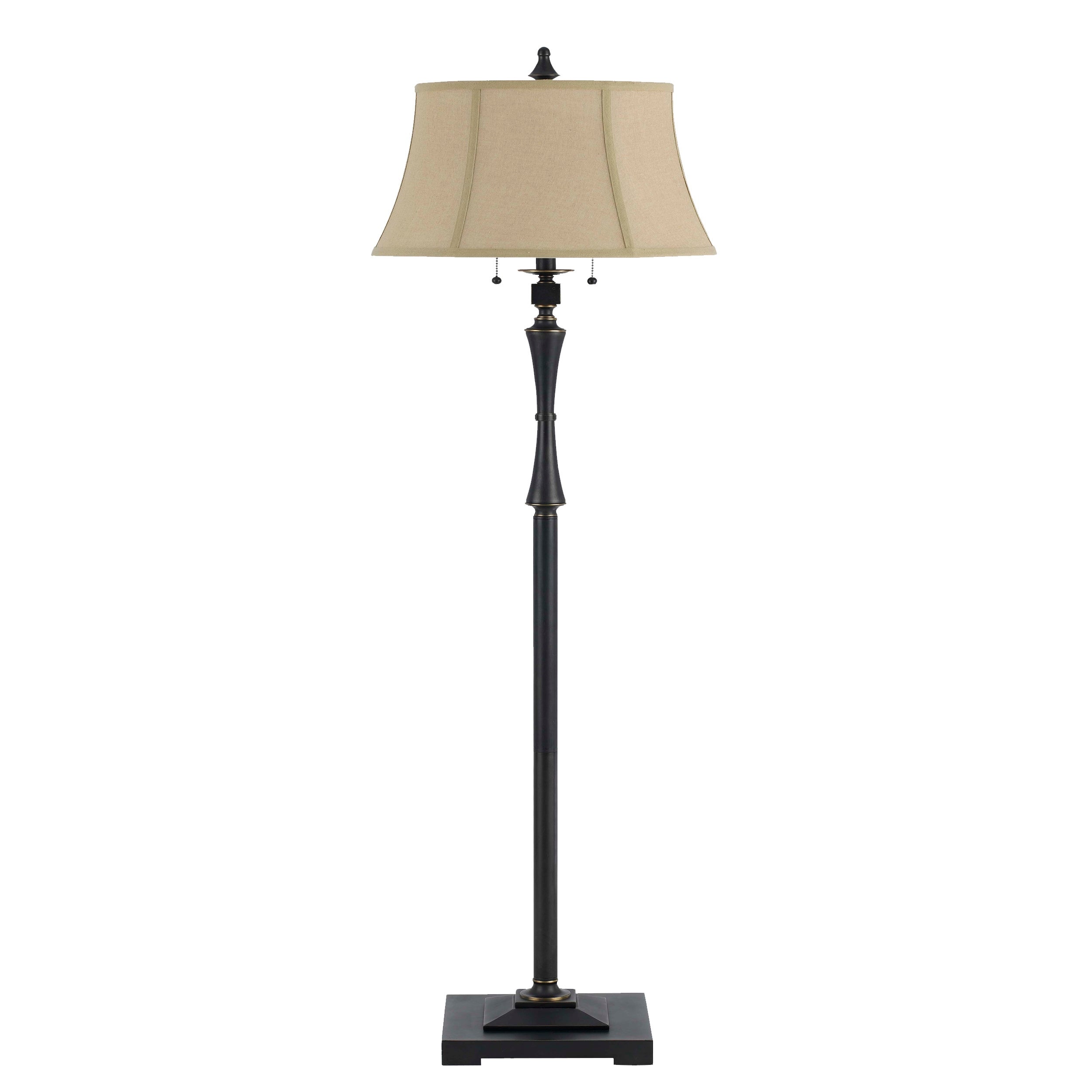 Metal Body Floor Lamp with Fabric Tapered Bell Shade， Black and Beige - Mycitystee