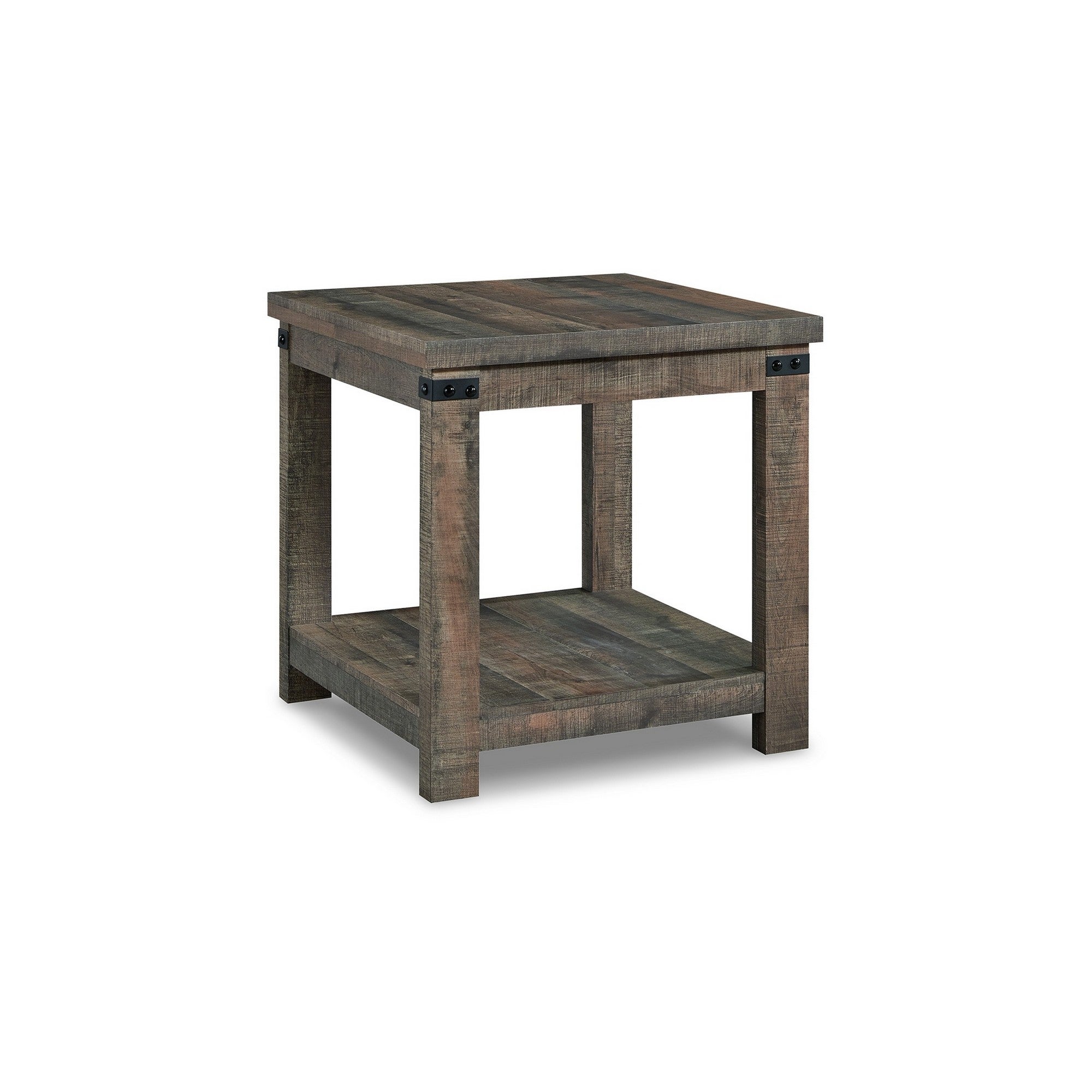 24 Inch Side End Table， Matte Black Metal Hardware， Rich Brown Wood Frame - Mycitystee