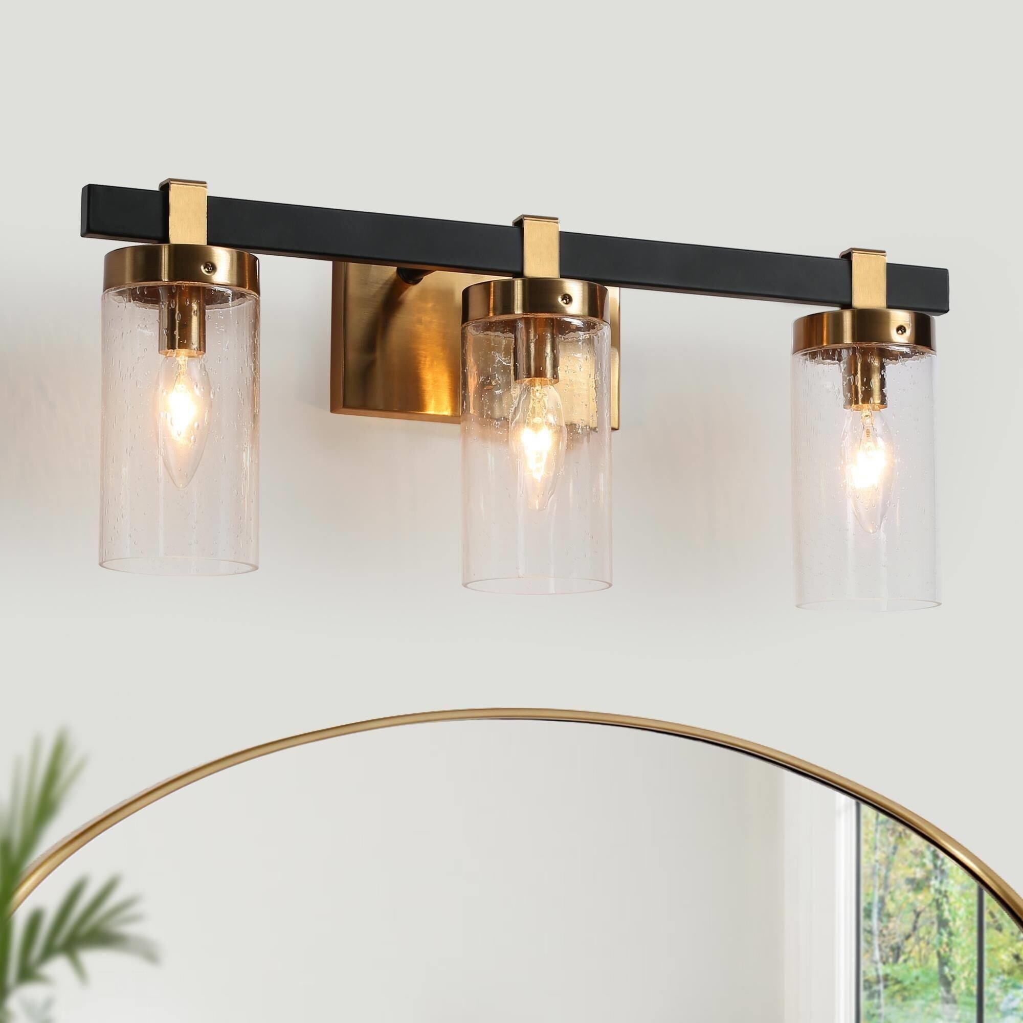 Modern Gold 3-Light Bathroom Vanity Lights Cylindrical Glass Wall Sconce Lighting - Mycitystee
