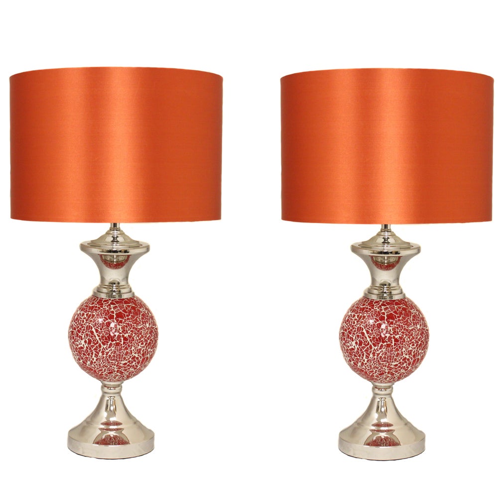 Casa Cortes Artisan-crafted Rust Orange Mosaic Table Lamps (Set of 2) - Mycitystee