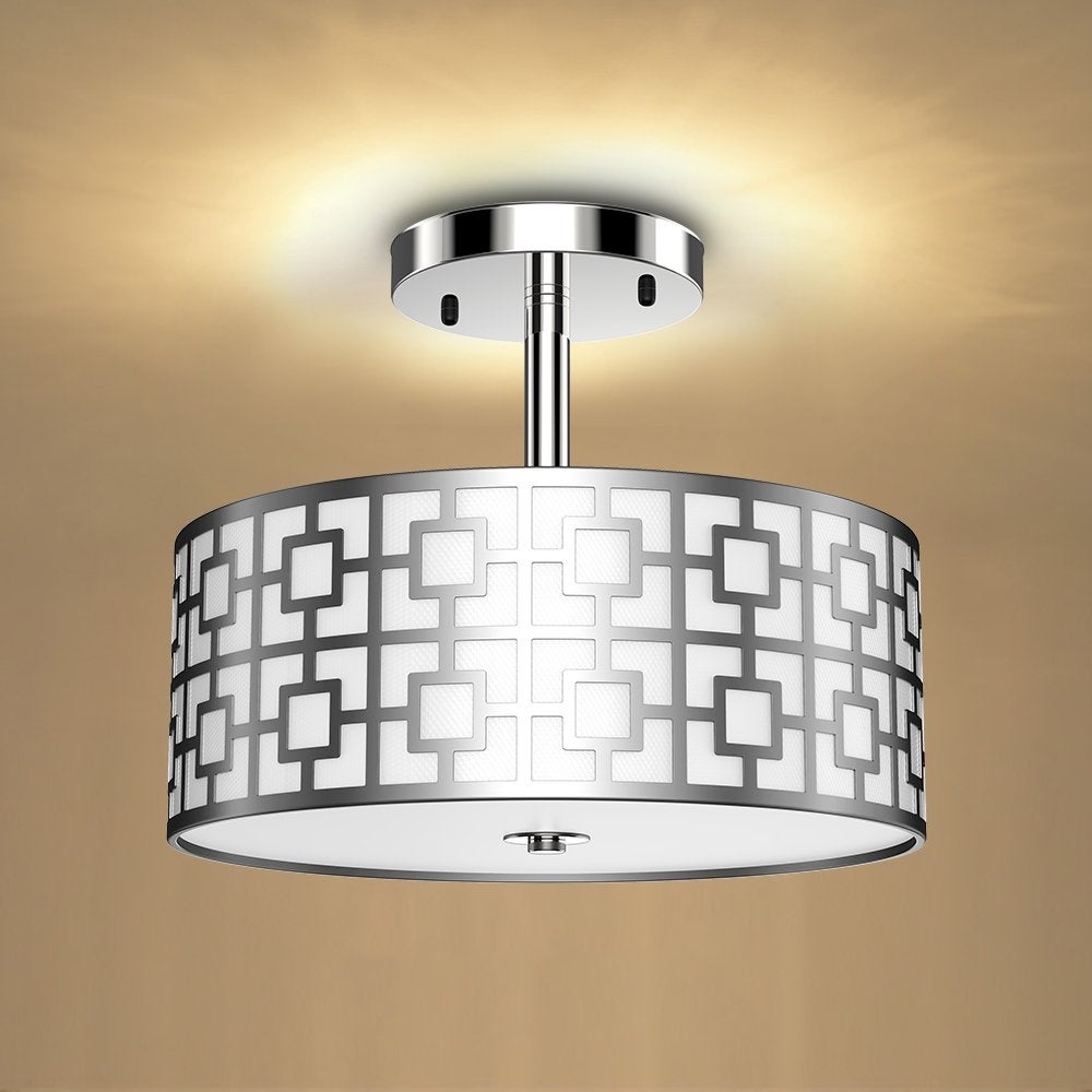 Semi Flush Mount Ceiling Light， 3-Light Modern Entry Light Fixture Ceiling Hanging with Drum Shade for Bedroom， Dining Room - Mycitystee