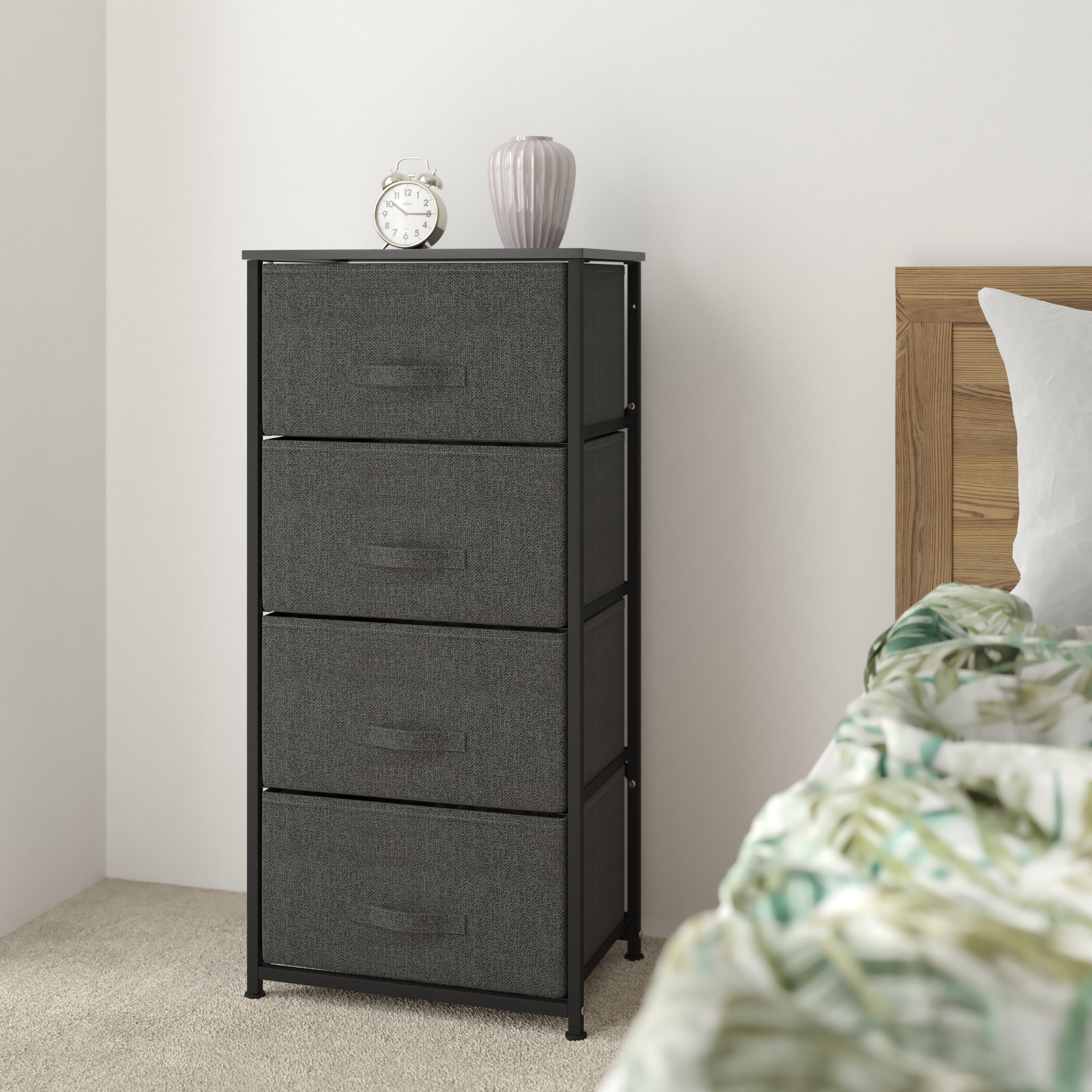 4 Drawer Vertical Storage Dresser with Wood Top and Fabric Pull Drawers - - 34379424 - Mycitystee