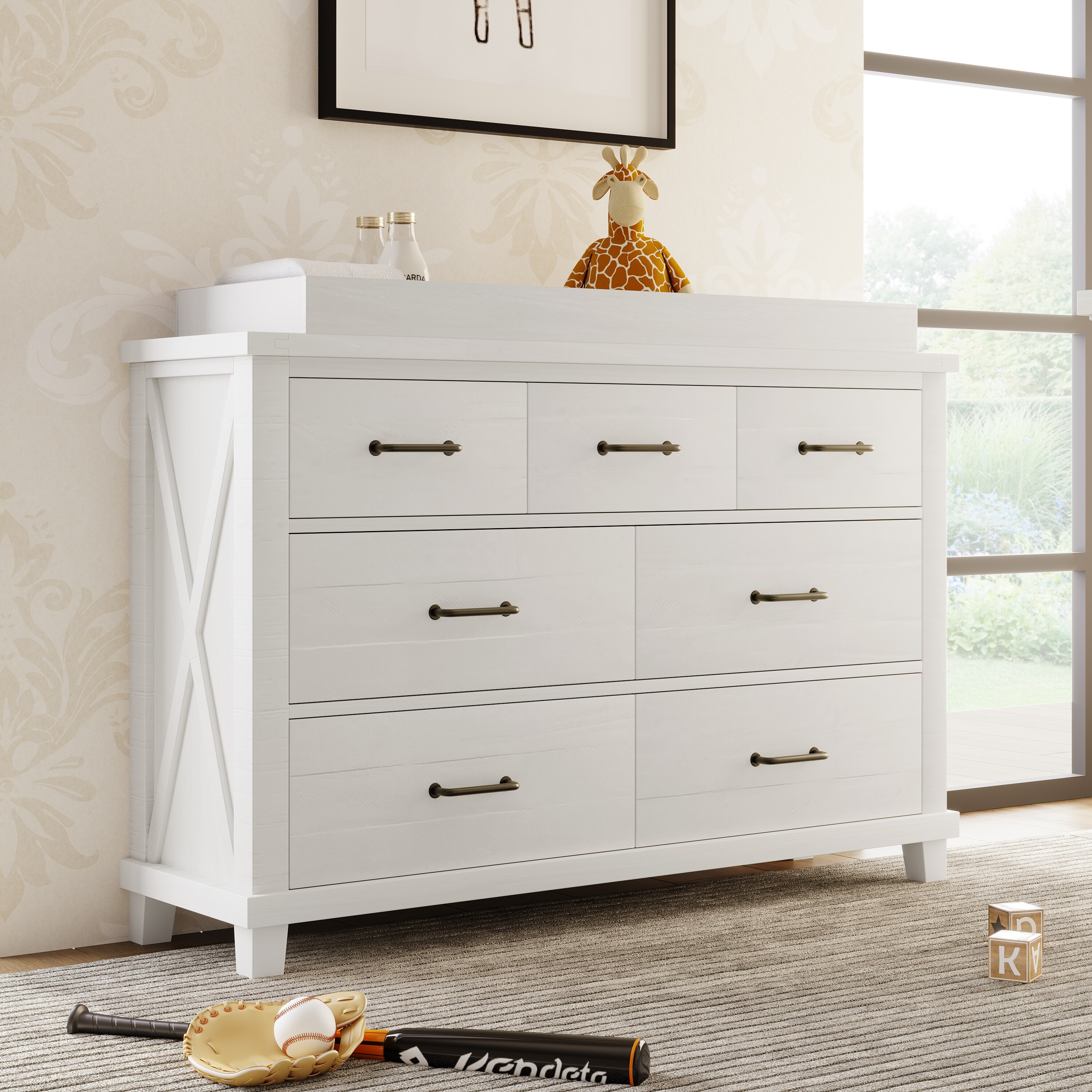 Solid Pine Wood Seven-Drawer Dresser - - 37960564 - Mycitystee