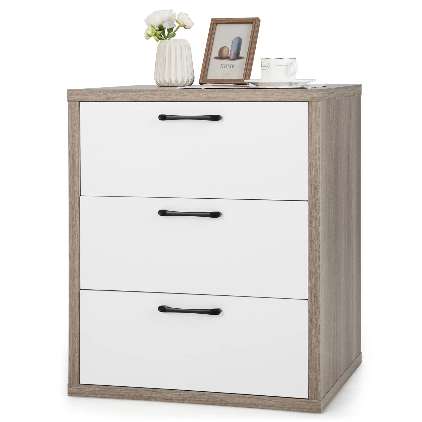 3-Drawer Dresser， Modern Chest of Drawers， Floor Wooden Storage Organizer with 3 Pull-Out Drawers， - as picture - - 37668326 - Mycitystee