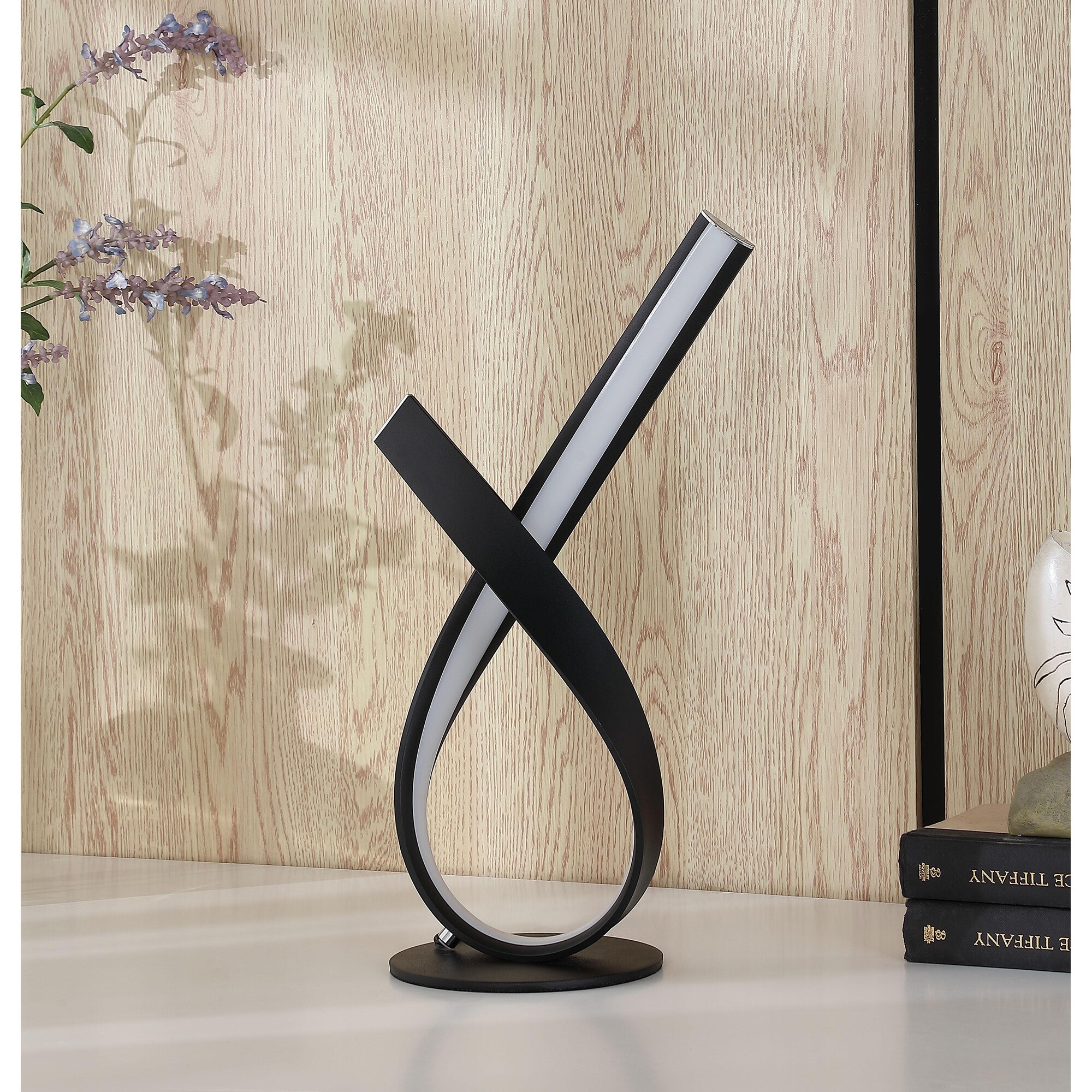 17 In. Abstract Upright Bow LED Black Metal Table Lamp' - Mycitystee