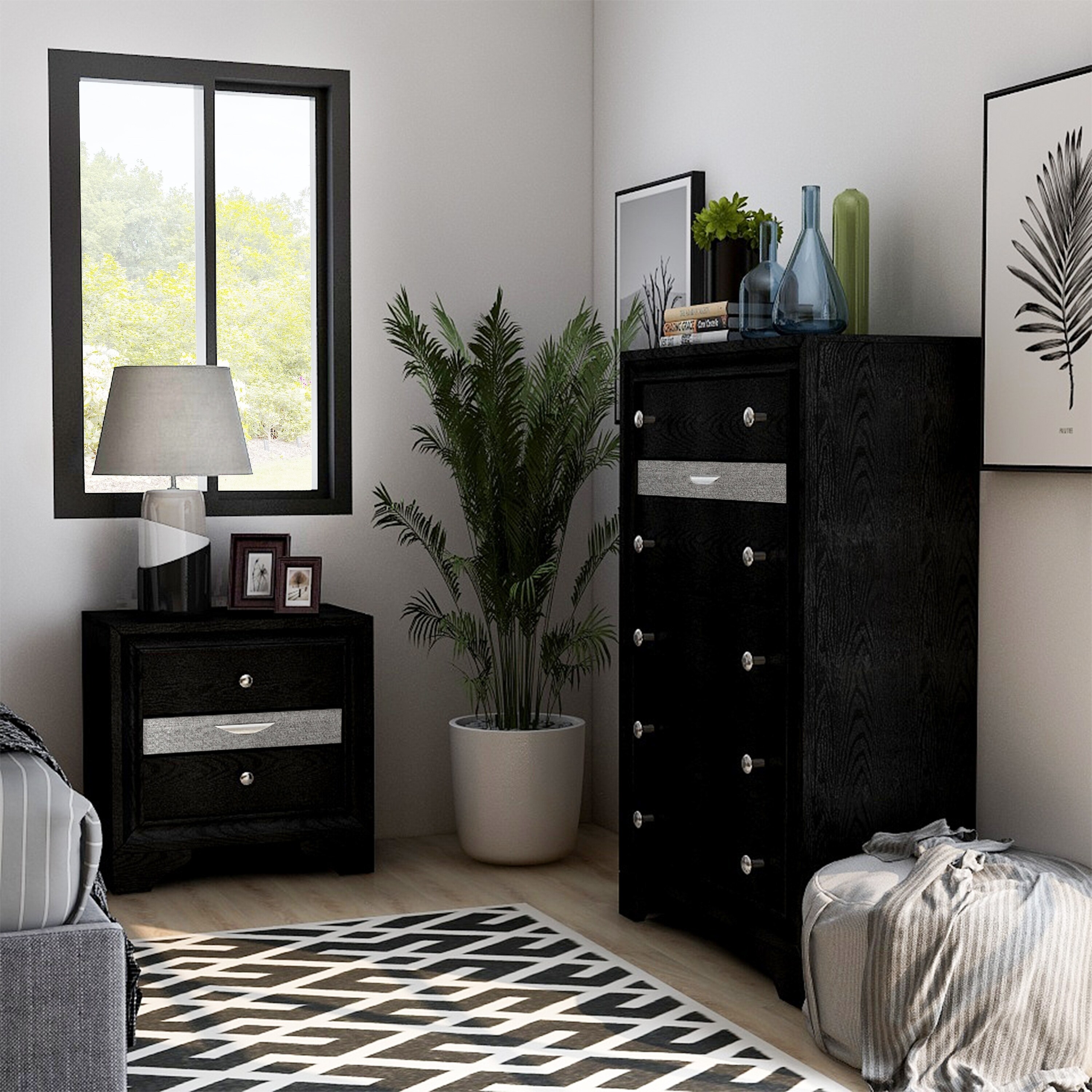 Silver Orchid Balistrieri Black 2-piece Nightstand and Chest Set - - 30374778 - Mycitystee