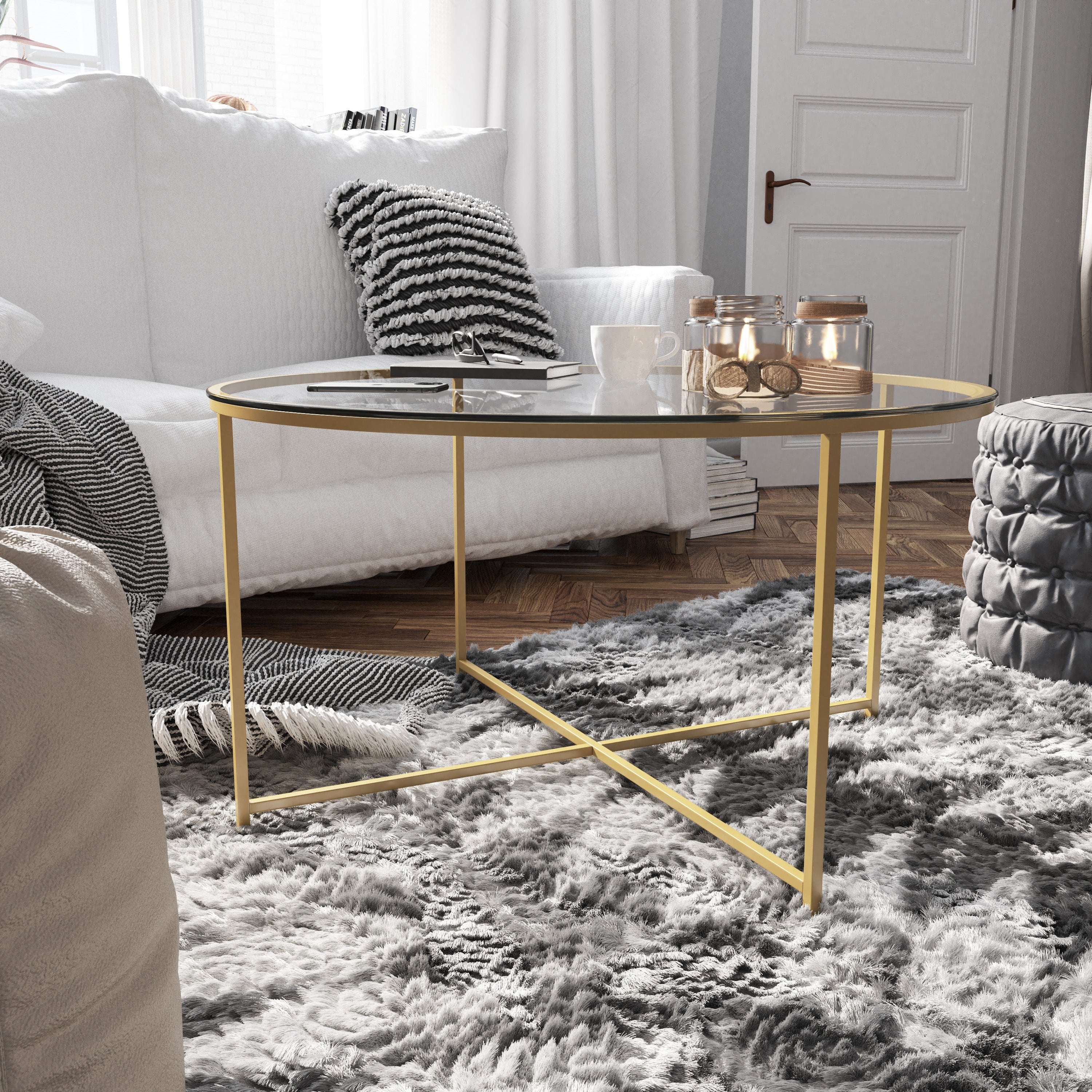 Sonoma Oak Wood Grain Finish Nesting Tables with Metal Cantilever Base - Mycitystee