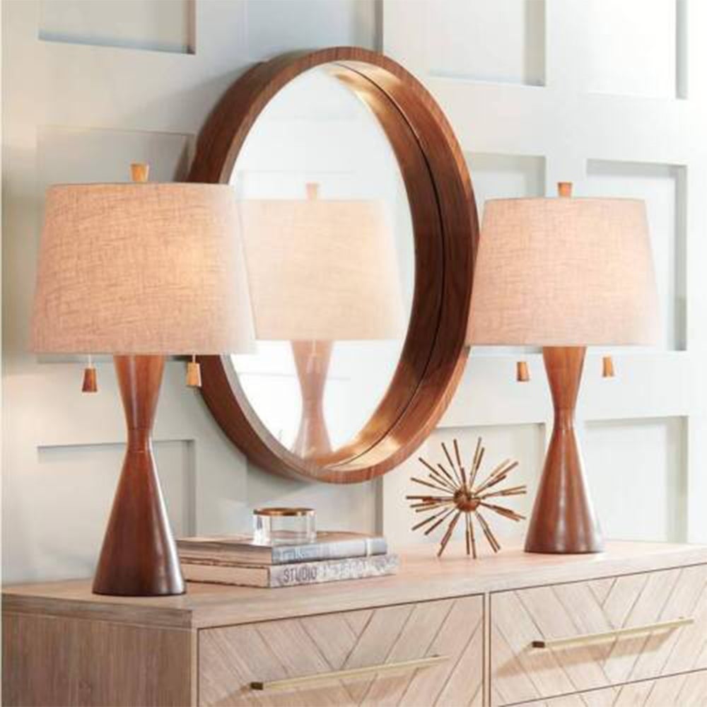 Set of 2 Mid Century Modern Table Lamps Brown Wood - 15