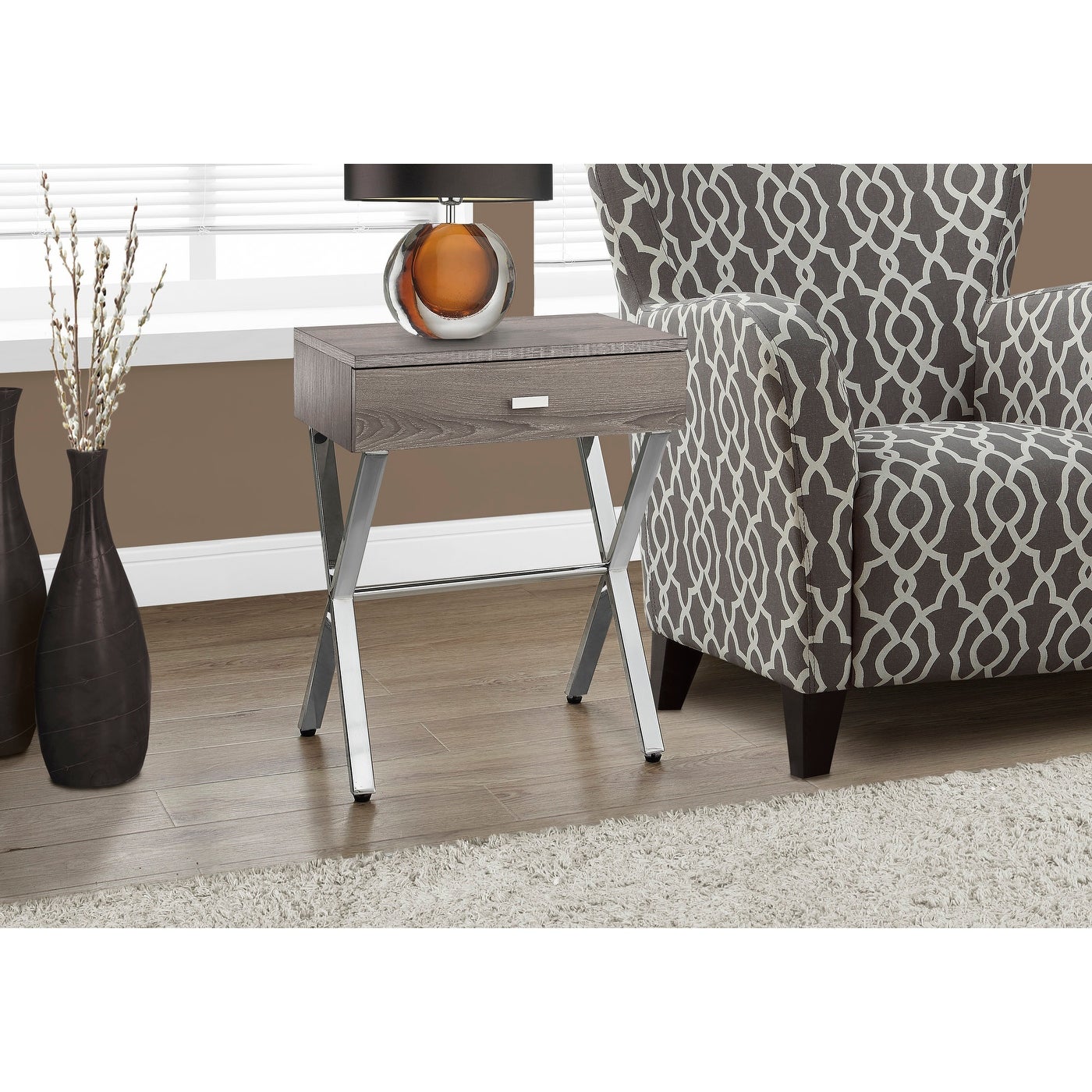 Dark Taupe Chrome Metal 24nch Accent Table - Mycitystee