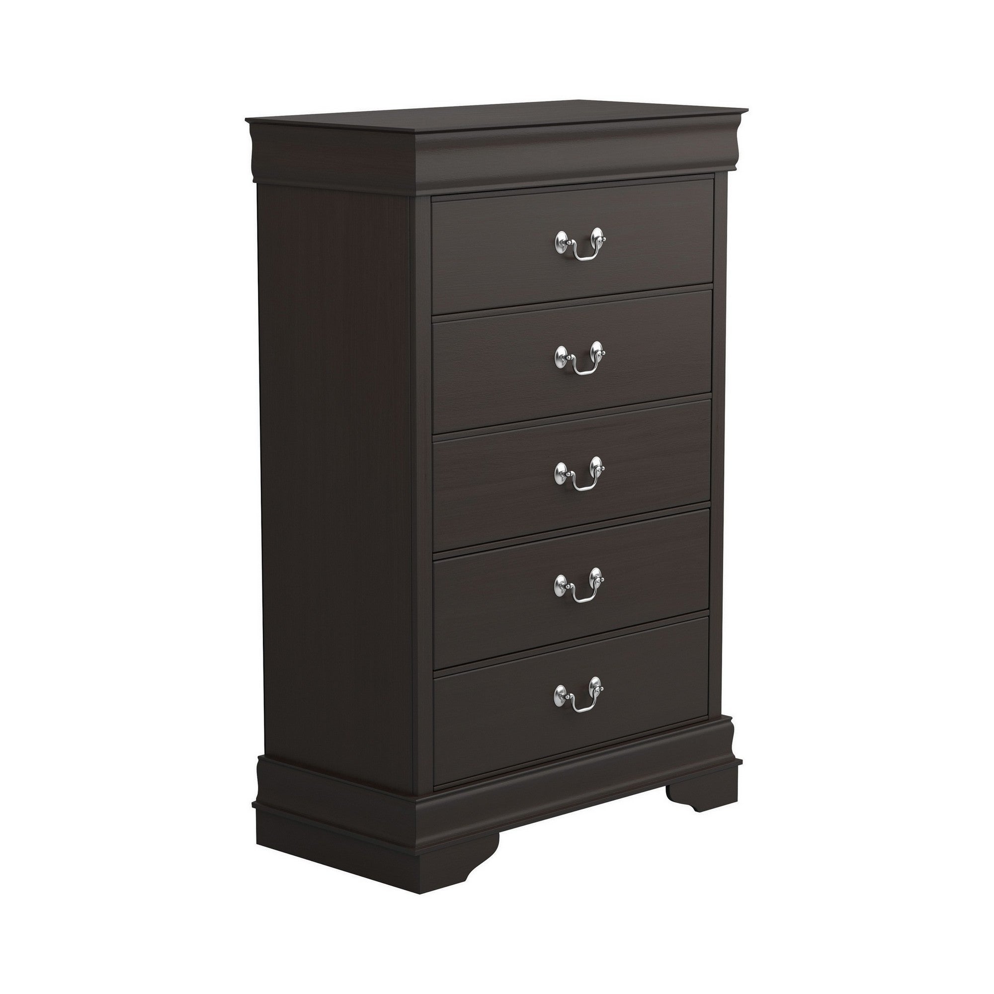 Nim 49 Inch Tall Dresser Chest， 5 Drawers， Nickel Bail Handles， Dark Brown - - 37962521 - Mycitystee