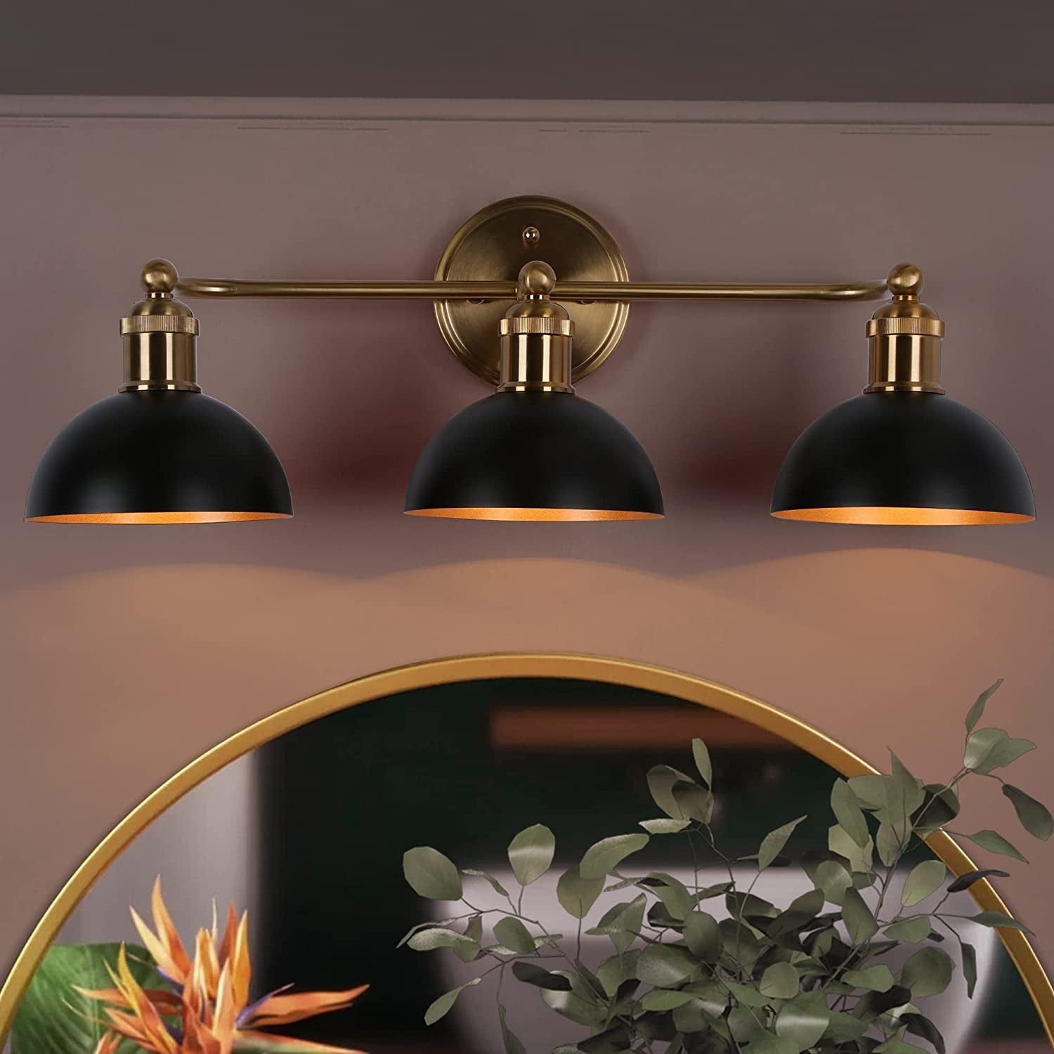 3-Light Modern Black Gold Bathroom Vanity Light Metal Industrial Wall Sconces - 22.5