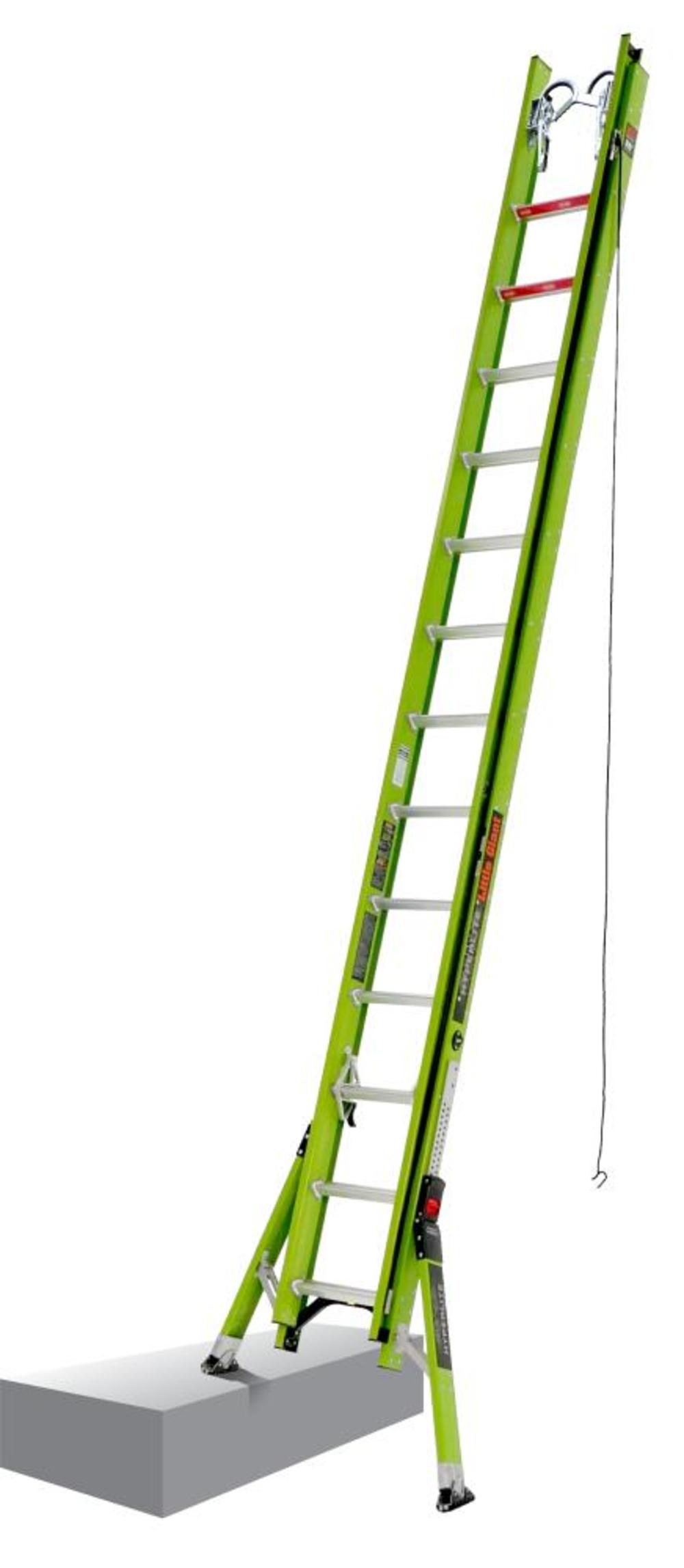HyperLite SumoStance, 28 Ft. - IAA Fiberglass Extension Ladder w/ CH, V-Rung and Claw - Mycitystee